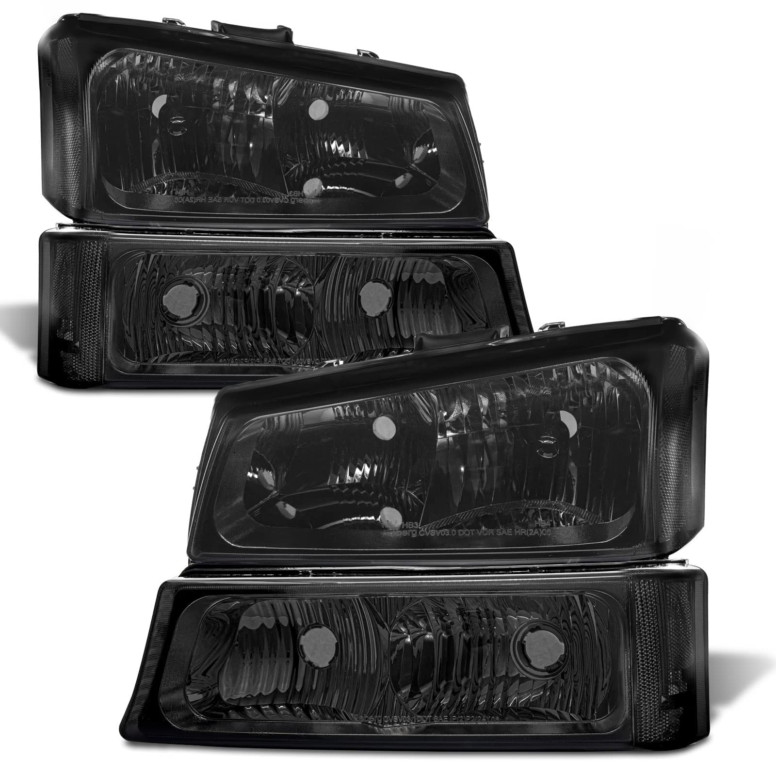 Photo 1 of for 2003 2004 2005 2006 Chevy Silverado Headlight Assembly compatible with 03-06 Silverado Avalanche 1500/2500/3500 Smoke Lens Chrome Housing with Clear Reflector Headlamp Replacement Pair A-Smoke Lens Chrome Housing Clear Reflector OE Replacement