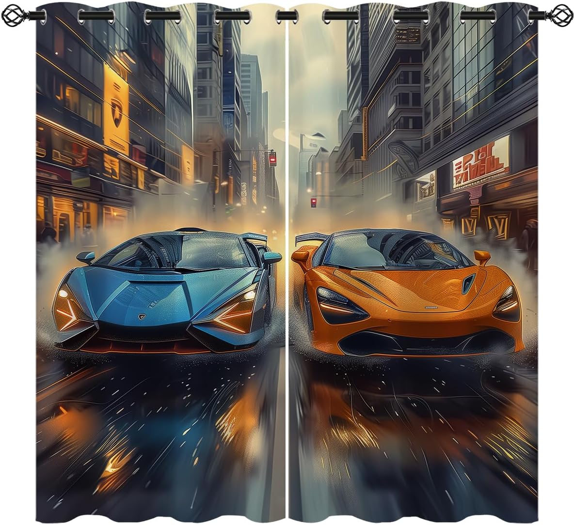 Sports car Blackout Curtains for Girls Boy Home Decor, Racing Car Extreme Sports 3d Game Competition Grommet Thermal Insulated Drapes Darkening Window Curtain for Bedroom Living Room, 72 x 63 Inch