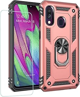 Joytag Funda Compatible con Samsung A40 con Anillo magnético, Funda + película de Vidrio Templado a Prueba de Golpes, Resistente Armadura de Silicona TPU de 360 Grados, Color Oro Rosa