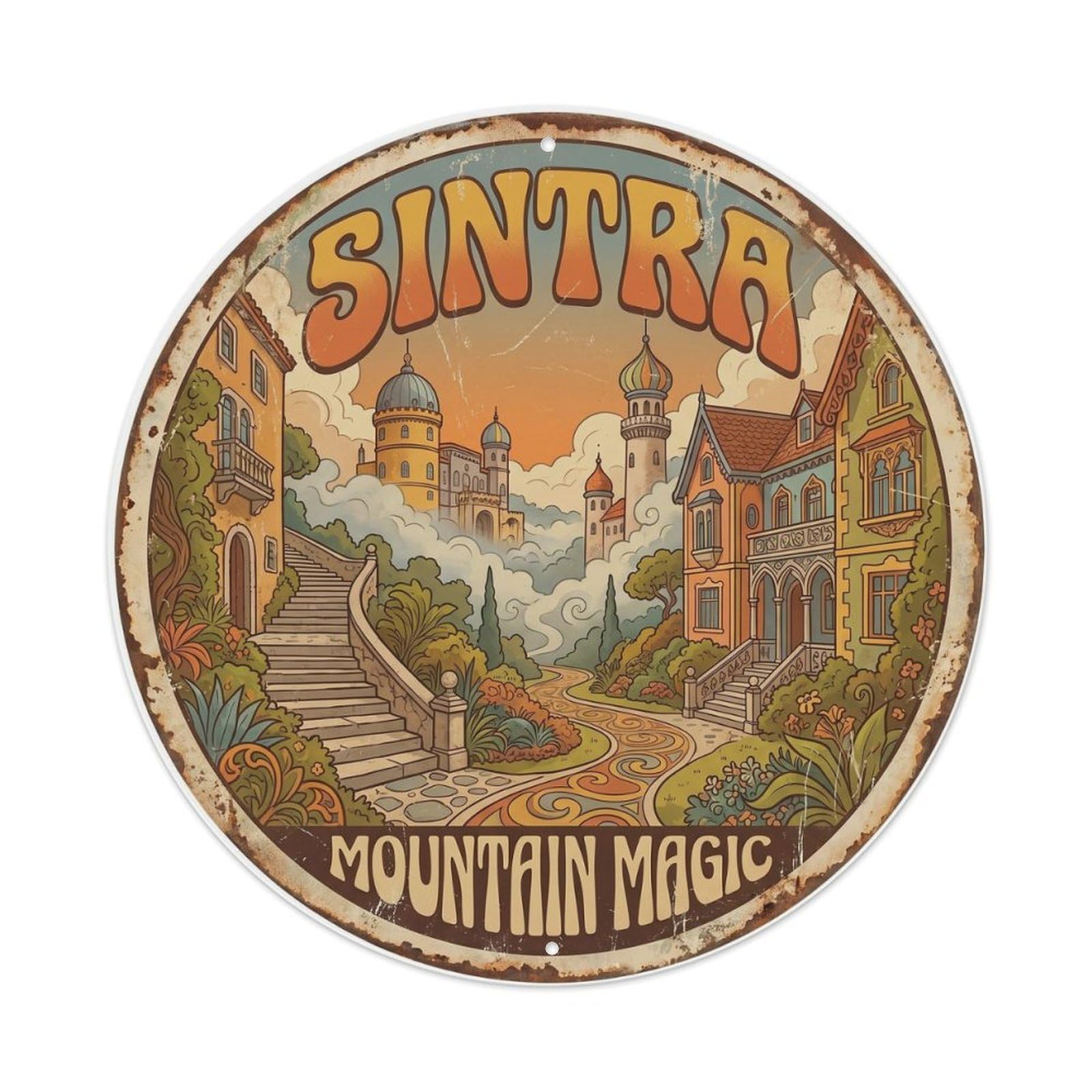 Vintage Travel Sintra Hilltown Portugal Metal Tin Sign