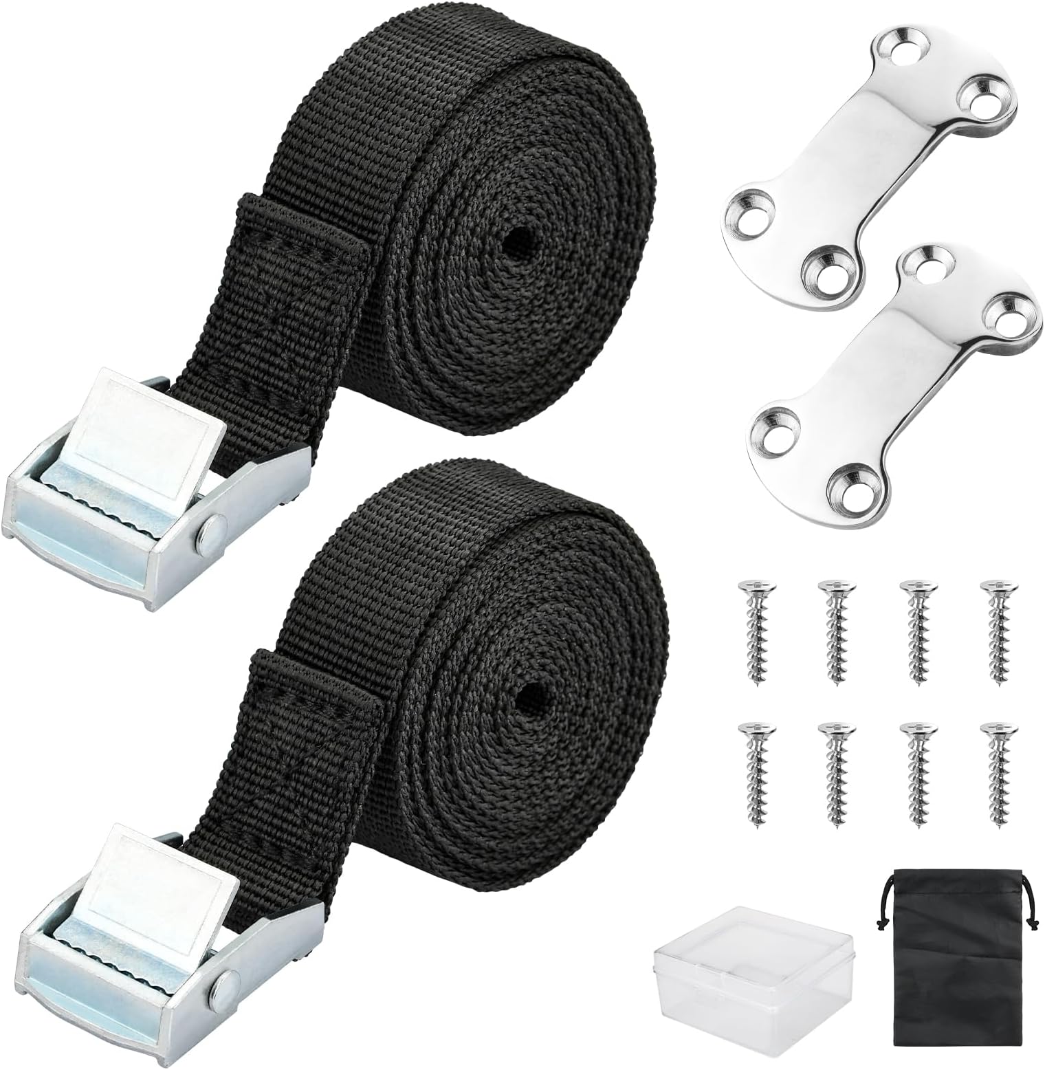Gnellkoor Cooler Tie Down Kit, Cooler Tie Down Fixed Straps for YETI & RTIC Coolers to Prevent Skids and Bumpy in Ship Deck Truck Chassis Trailers, with 316 Stainless Steel Plates and Screws