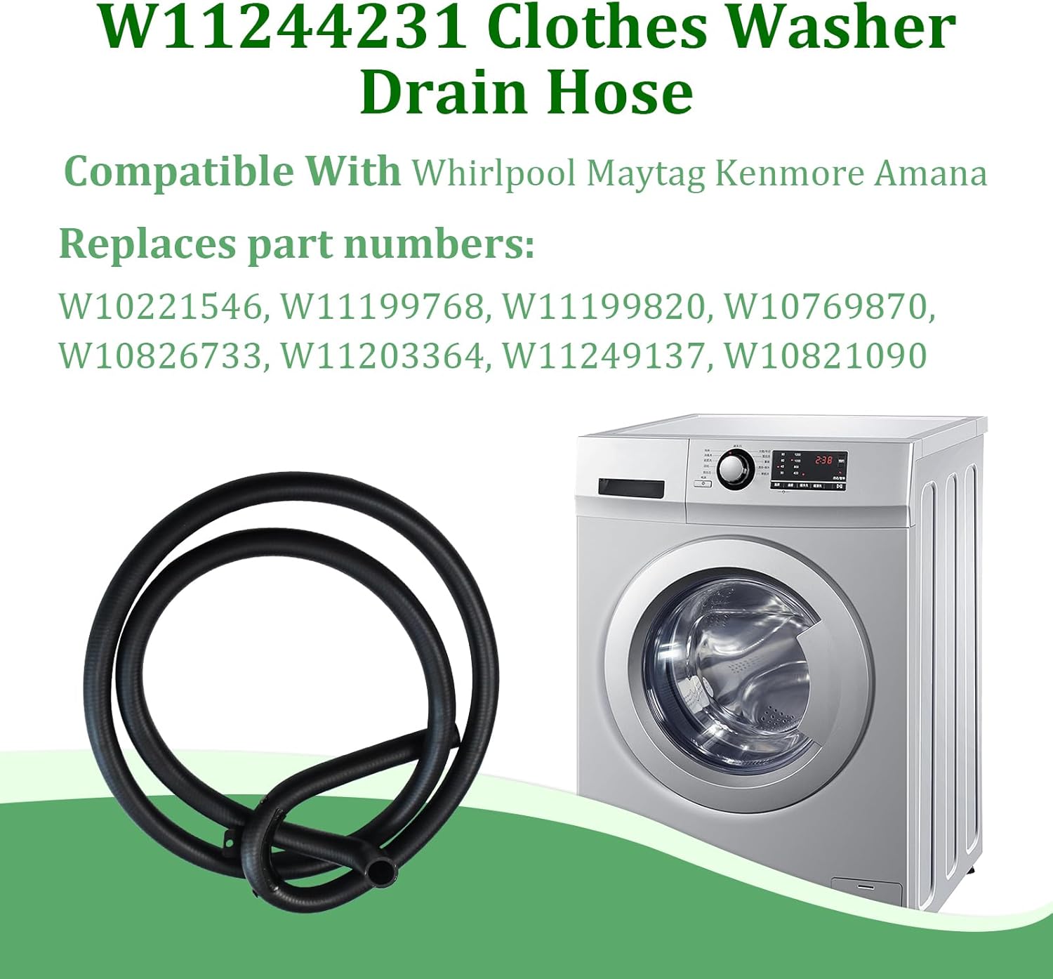 DRNEXT4 Washer Drain Hose Compatible With Whirlpool Ma-ytag Washer WTW5000DW2 WTW5000DW3,Replace W11199820 W11203364 W10821090 W11199768(W11244231 Extended Edition)