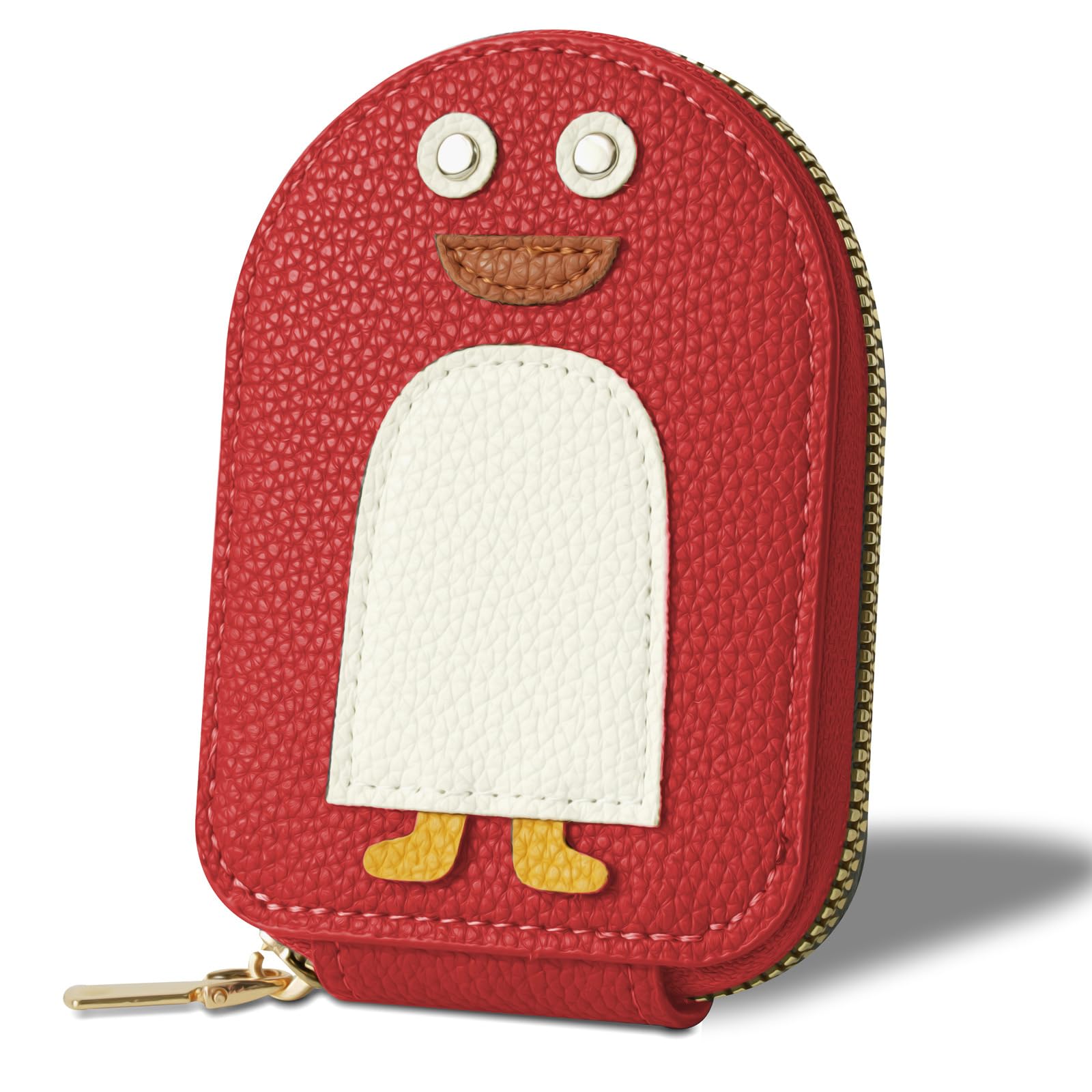 Cute Small Wallets Card Holder for Women, Mini Women Wallet with Multiple Card Slots, Credit Card Holder, Cute Penguins Design Wallet with 11 Card Slots (Red)-image-25