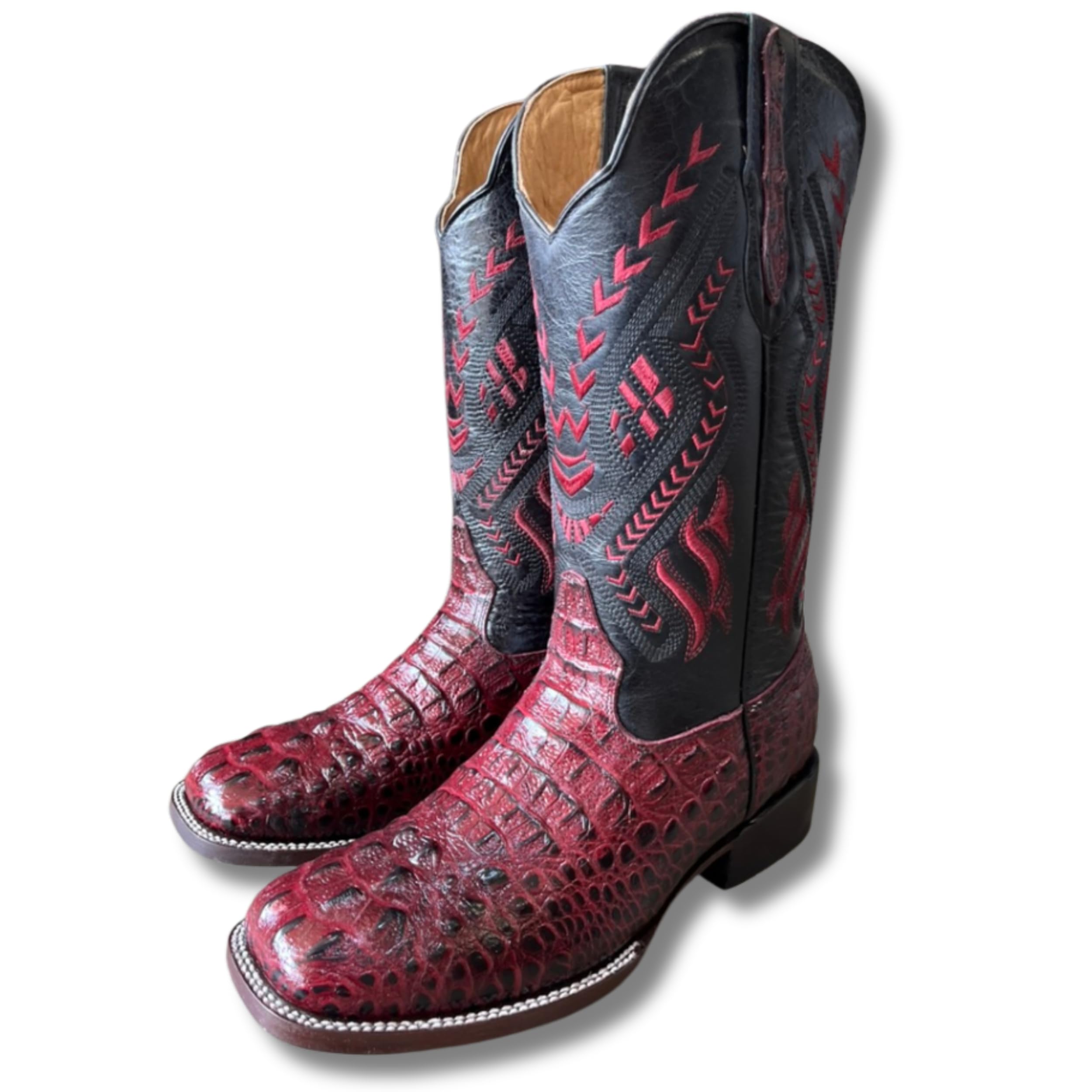 Men's Alex Western Cowboy Boots Square Toe Pull On Exotic Leather