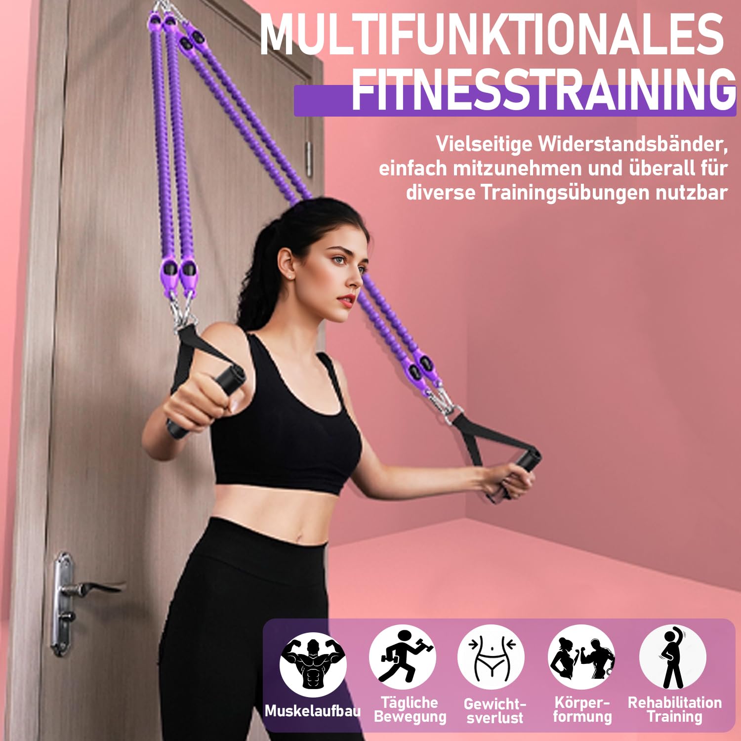 2026 - Juego de bandas de resistencia con mango, 45 kg ajustable, dispositivo de entrenamiento para abdominales, 4 tubos, resistencia a pedales, bandas de resistencia con instrucciones de