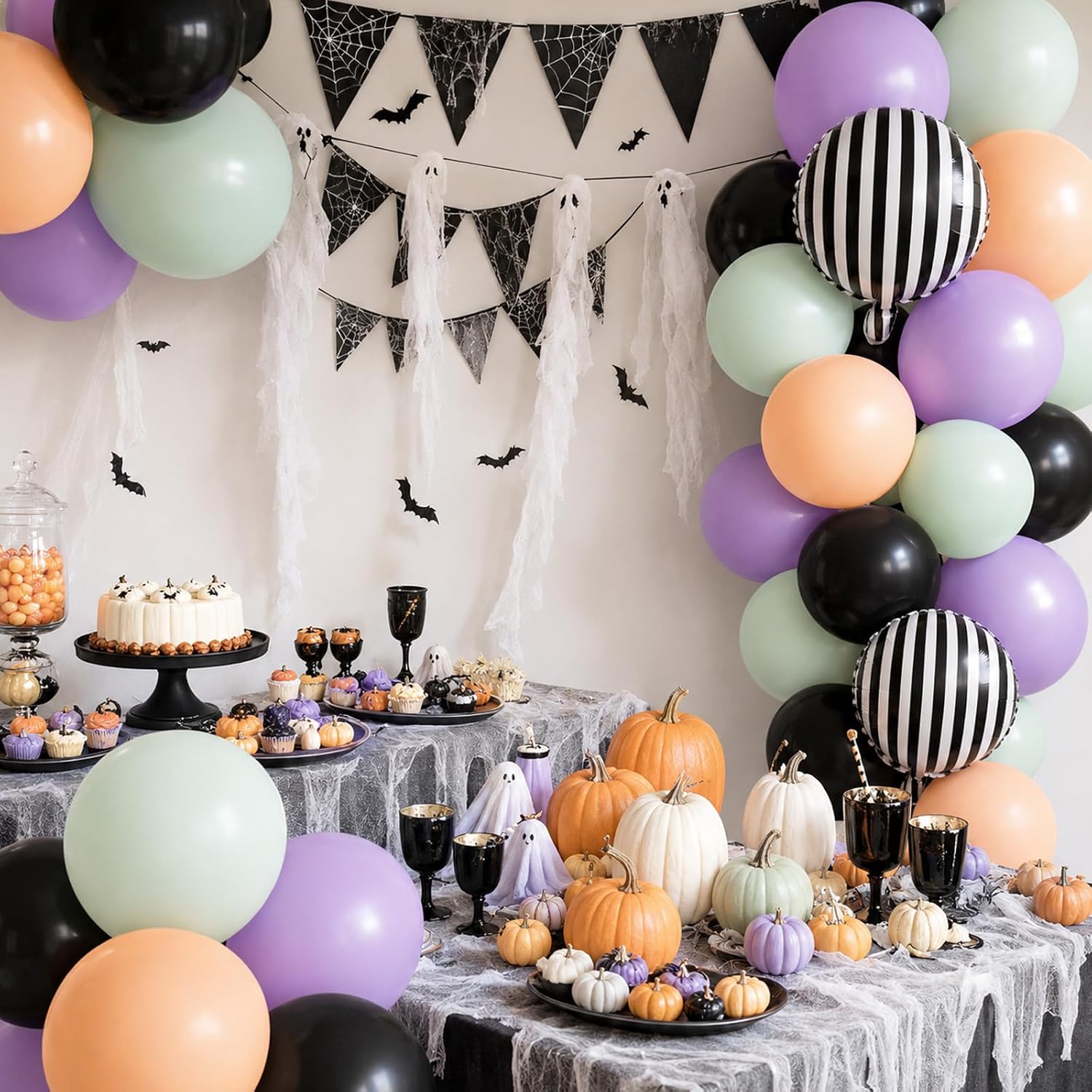 Halloween Balloons Pastel Purple Mint Blush Orange Black with Striped Foil image 4