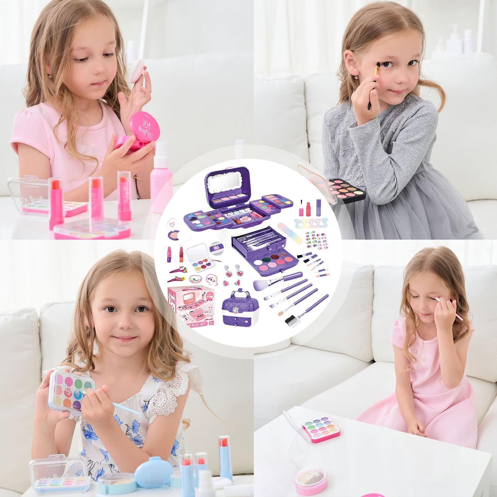 I bambini giocano a truccarsi, truccarsi con i giocattoli Trucco lavabile | Set di trucchi per giocare con i bambini con specchi per il compleanno di Natale, set di trucchi giocattolo pe