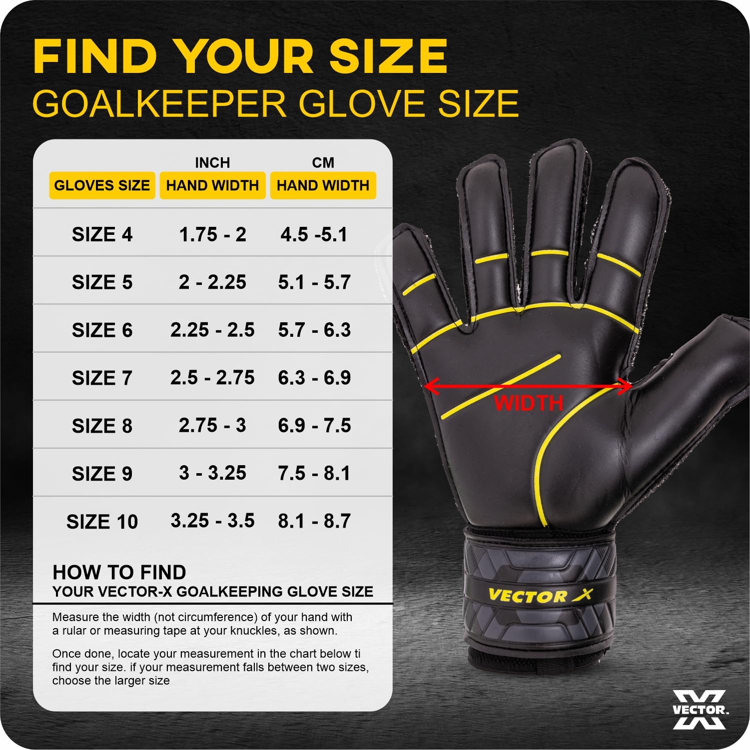 Vector X Goal Stopper Goalkeeper Gloves, Soccer Gloves, Goalie Gloves, Breathable Football Gloves| 4mm Latex Material to Give Protection| for Kids Youth & Adult (Black, Size: 8) 1