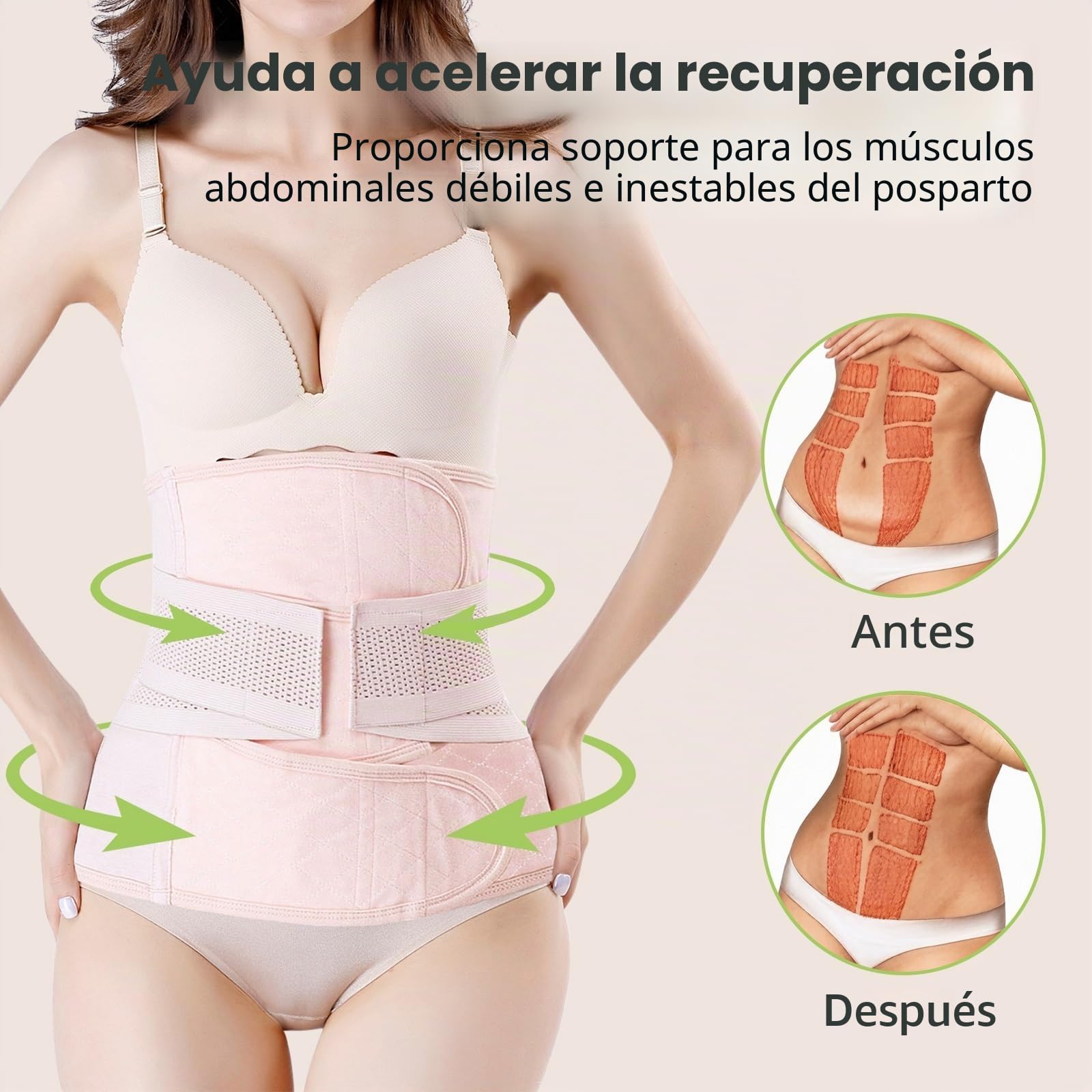 Faja posparto para recuperación de cesárea, Soporte de Espalda, Faja para el Vientre, Faja Moldeadora, Rosa, M (27/33W)