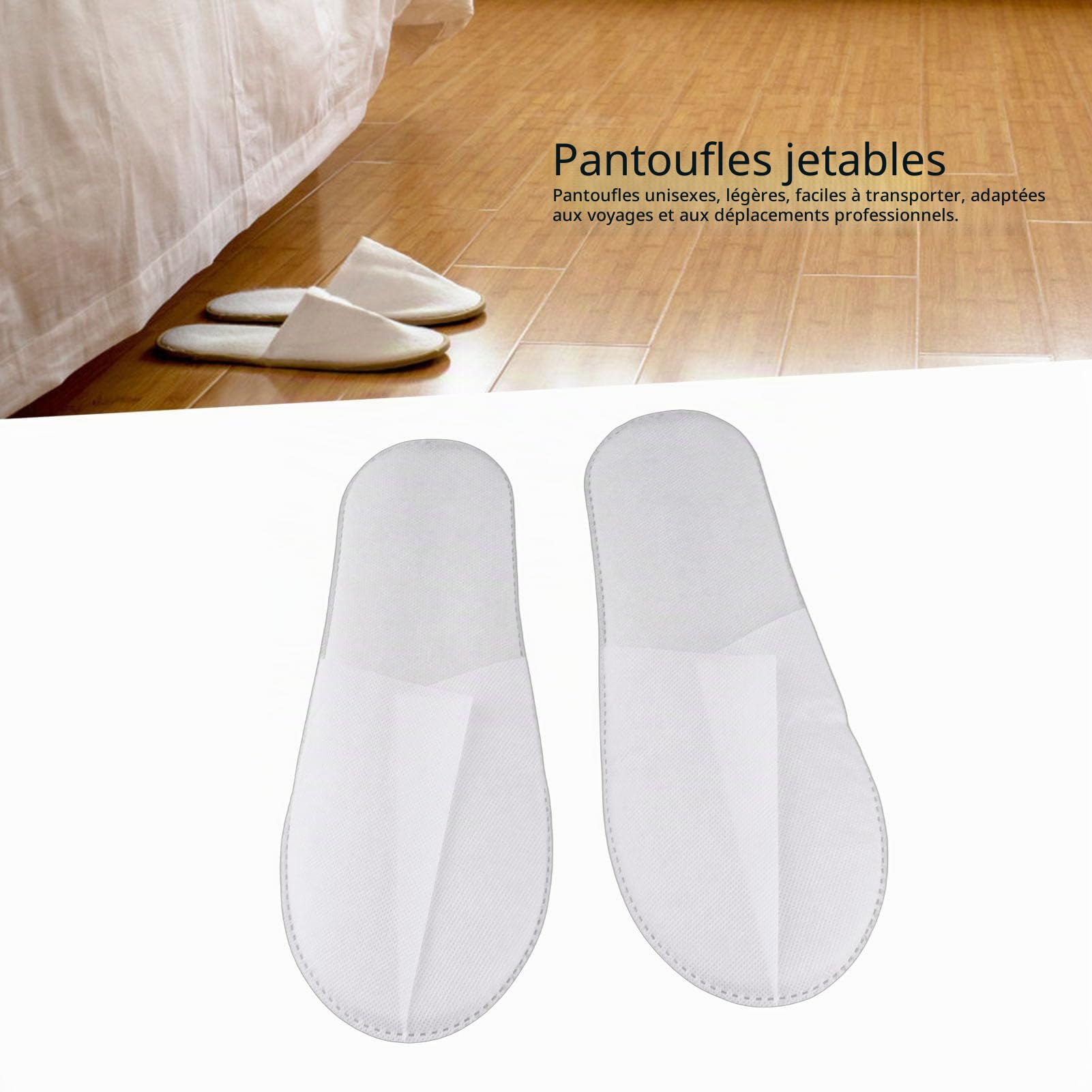 Lot de 50 paires de pantoufles pour invités - Antidérapantes - Pour hôtel et voyage - Pour homme et femme (tissu non tissé de 3 mm)