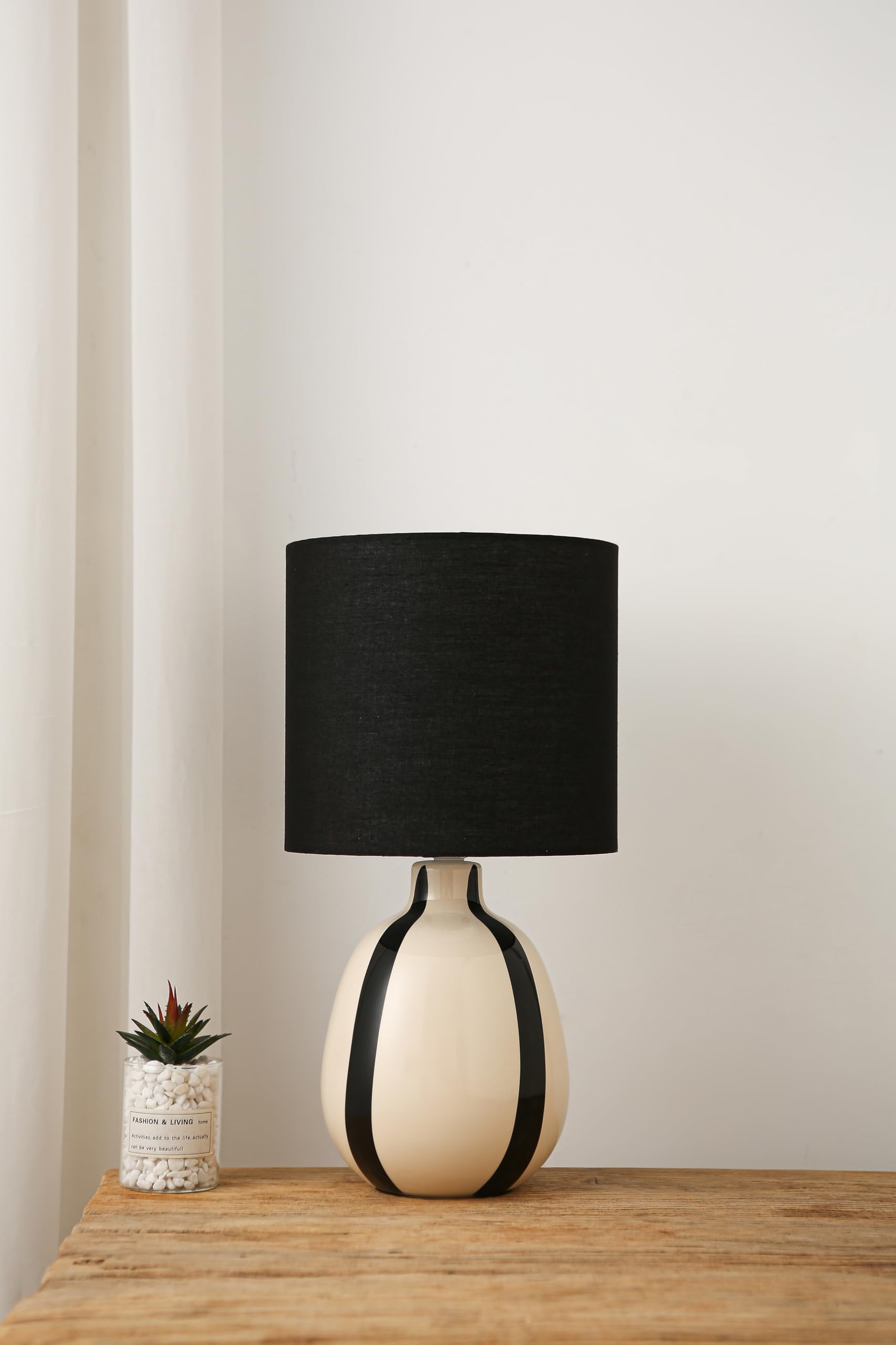 Toga Ceramic Striped Lamp in Green, Blue, Black or Grey Colour Options (Black)