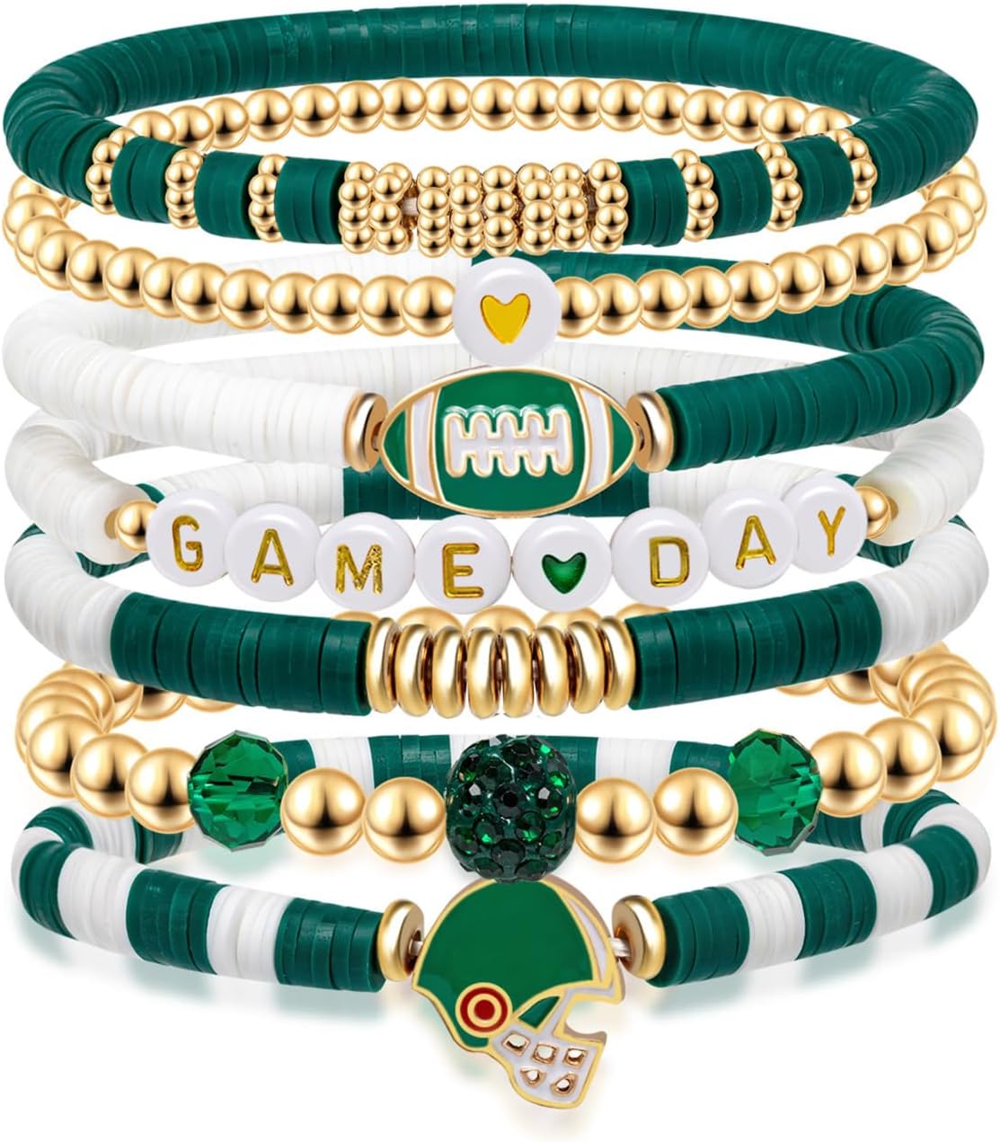 Game Day Bracelet Beaded Stretch fit Football Fans Stackable Sports Jewelry with football sticker fit Man,Woman Gifts