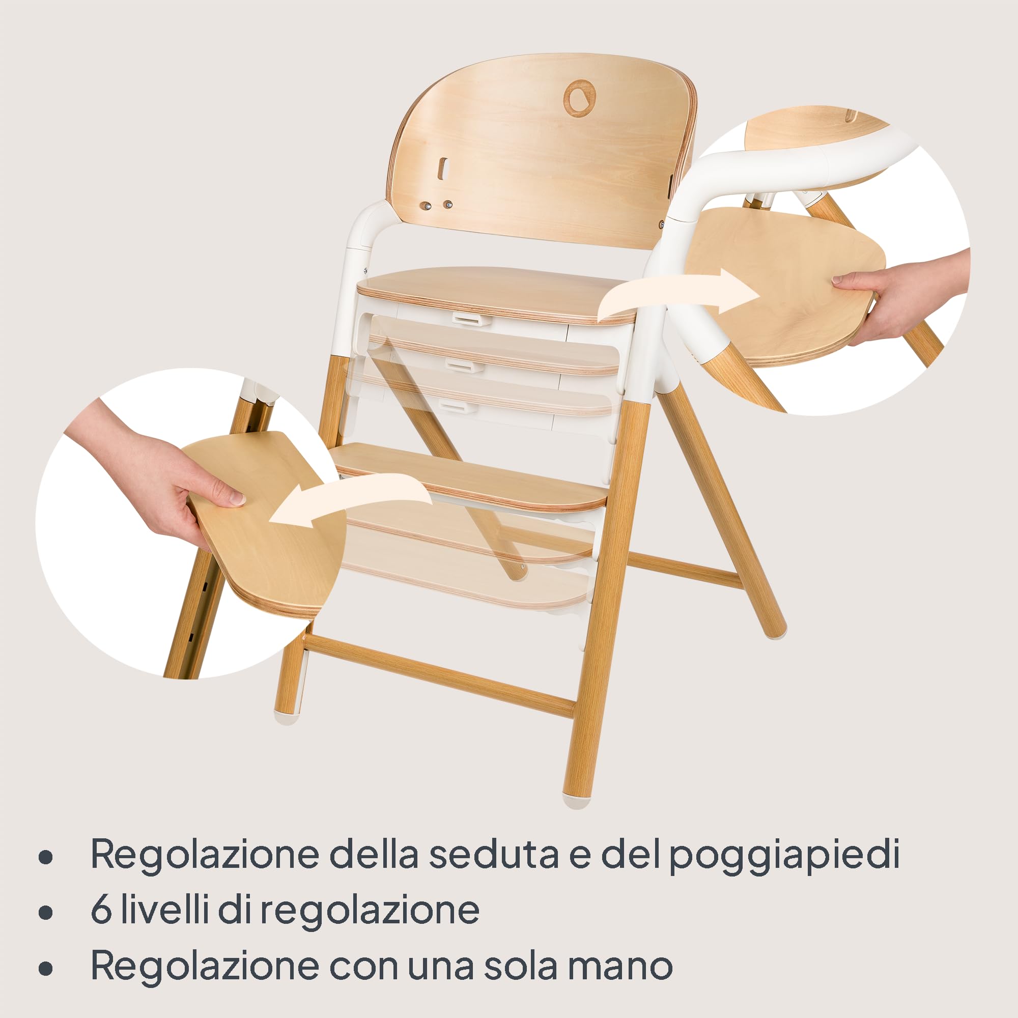 LIONELO Celia Seggiolone Pappa in Legno per Bambini da 6 Mesi e Adulti | Evolutivo per Bambini e Adulti fino a 90 kg, Poggiapiedi Regolabile e Cintura di Sicurezza a 5 Punti