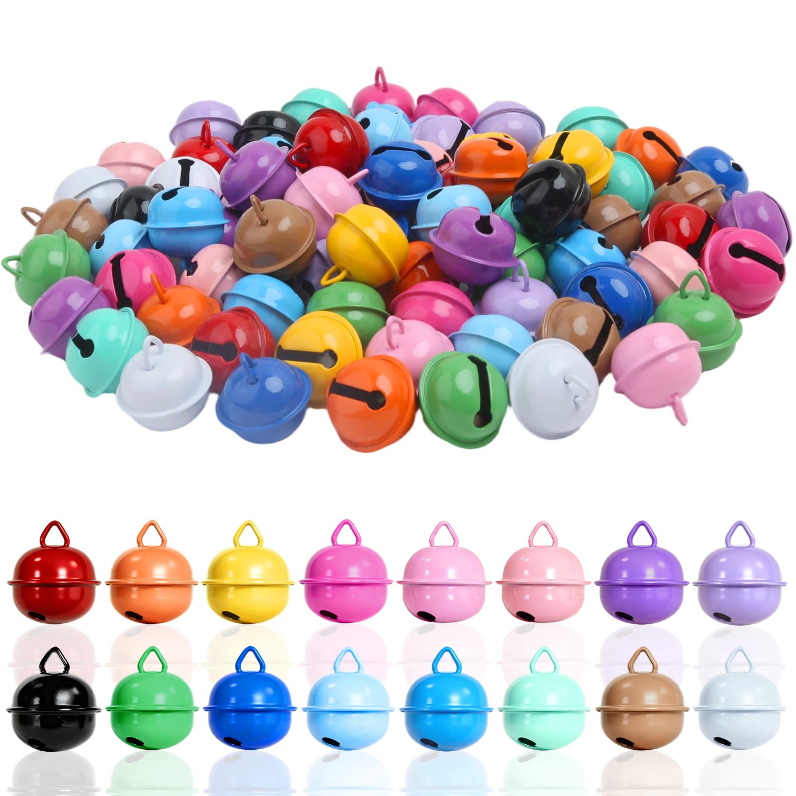 Furuising 80 Pcs Jingle Bells 22mm, Colourful Bells for Crafts, Metal Small Bell with Holes for Crafting, Pet Dog Cat Collars, Christamas