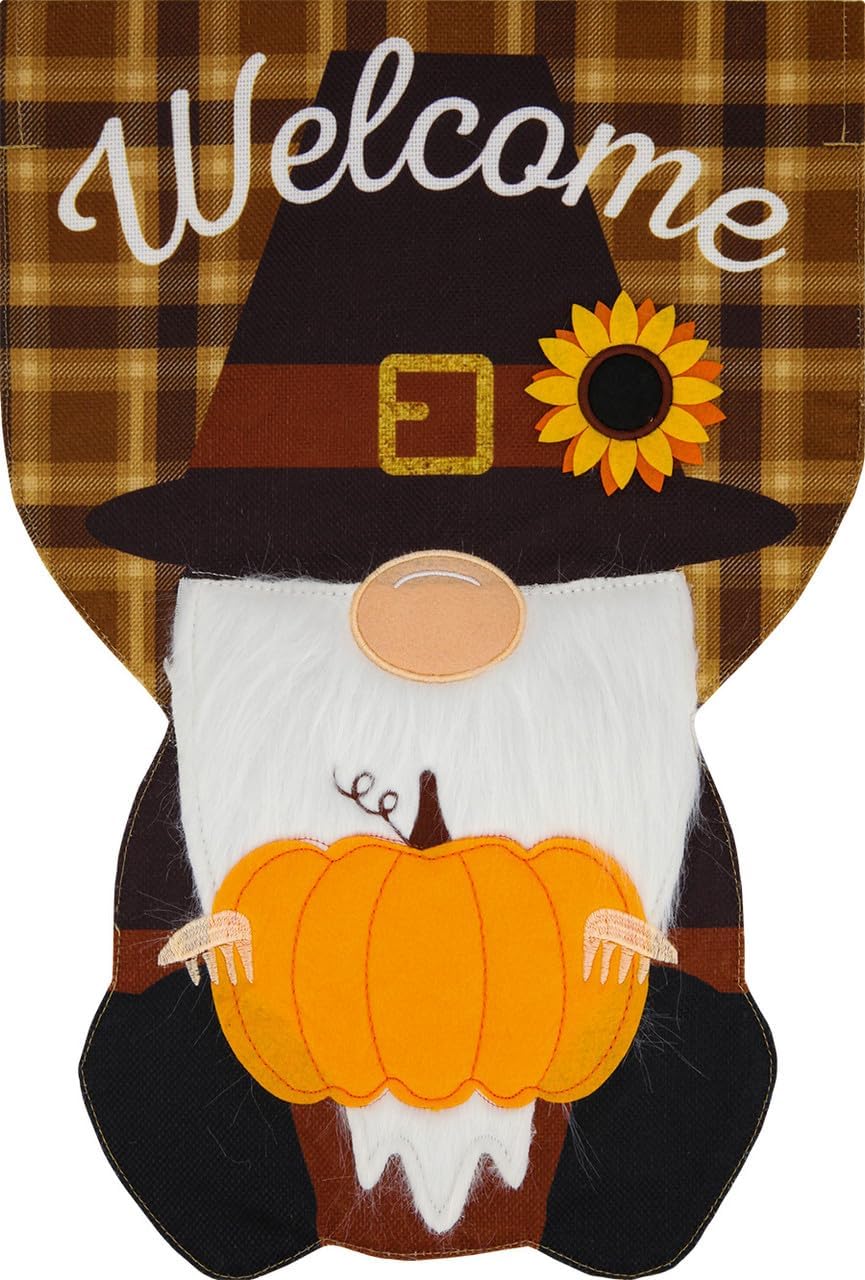 Pilgrim Gnome Thanksgiving Burlap House Flag Humor 28" x 40" Briarwood Lane