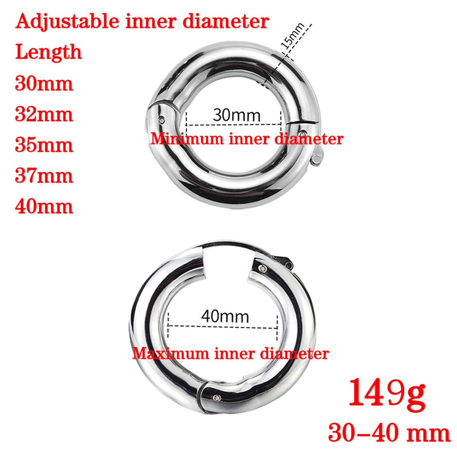 SeLgurFos Anelli del testicolo per gli uomini, diametro regolabile dell'anello del pene 30-40mm, materiale in lega di zinco Anello di ritardo del peso Anello maschile Giocattoli del sesso (small)
