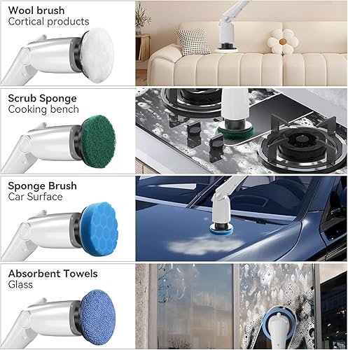 Miniatura 6 de Limpiador giratorio eléctrico inteligente, 500 RPM y 4000 mAh, 2024 nuevo limpiador de ducha con mango largo, cepillo giratorio para limpieza de