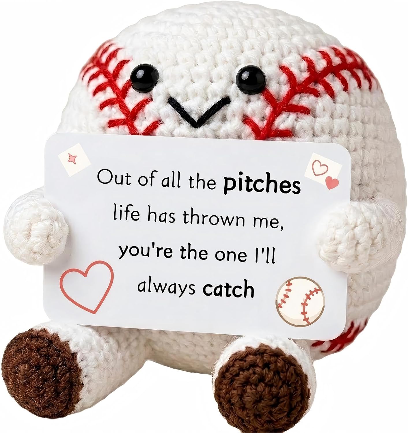 Crochet Baseball Romantic Keepsake Figurine with Love Card — Handmade Valentine Gift for Him Her, Boyfriend Girlfriend Anniversary Collectible Desk Decor (Romantic 01)