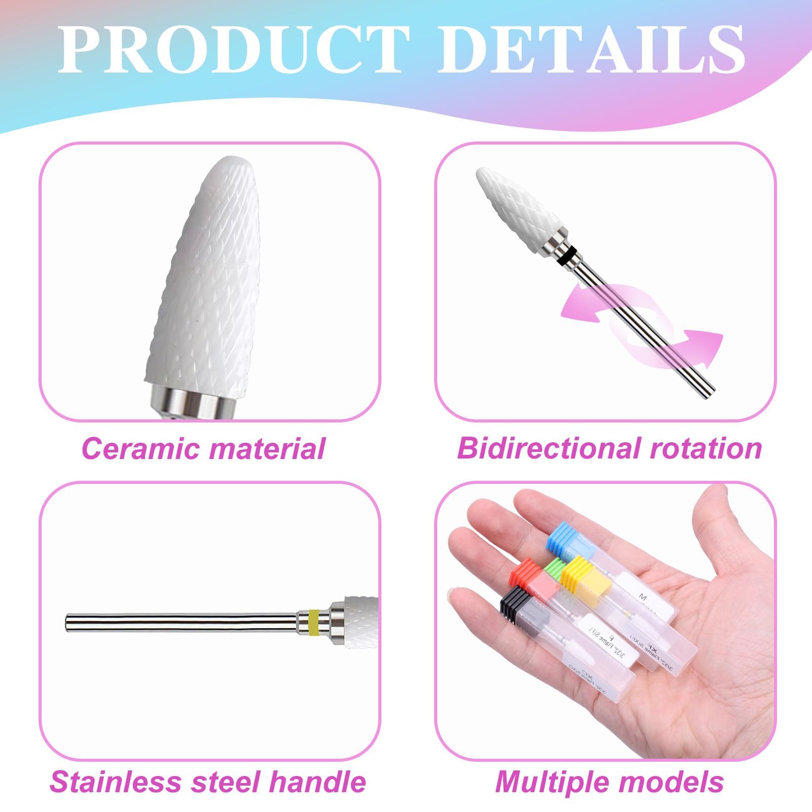 Set di Punte per Unghie in Ceramica Professionale, 3/32'' Forma di Mais, per Lucidatura Acrilico e Gel, Ideale per Manicure e Pedicure, Kit di 5 Pezzi per Tecnici e Appassionati di Nail Art
