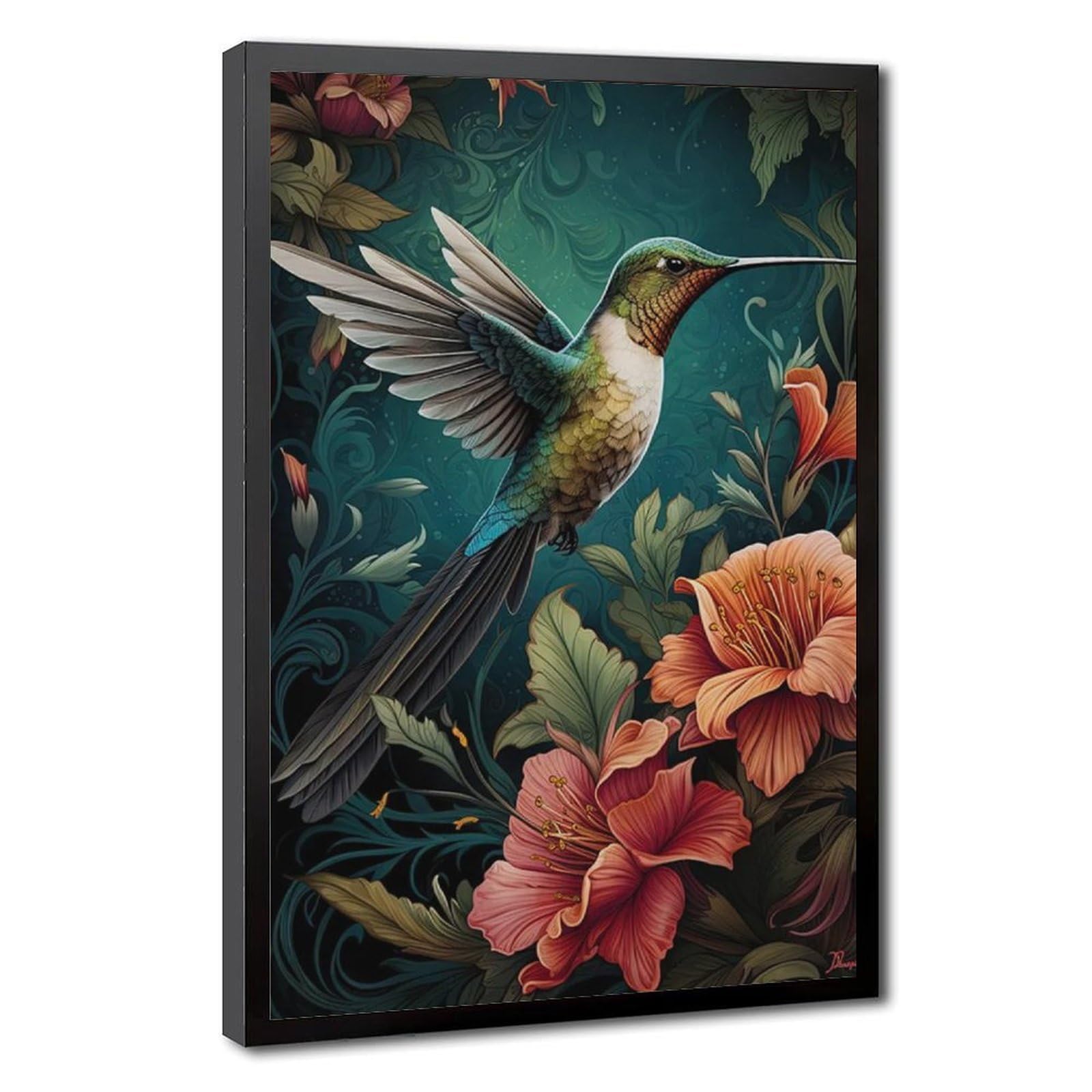 Bareronor Hummingbird And Floral Canvas Poster Bedroom Decor Landscape Office Room Decor Gift 16" L X 24" W