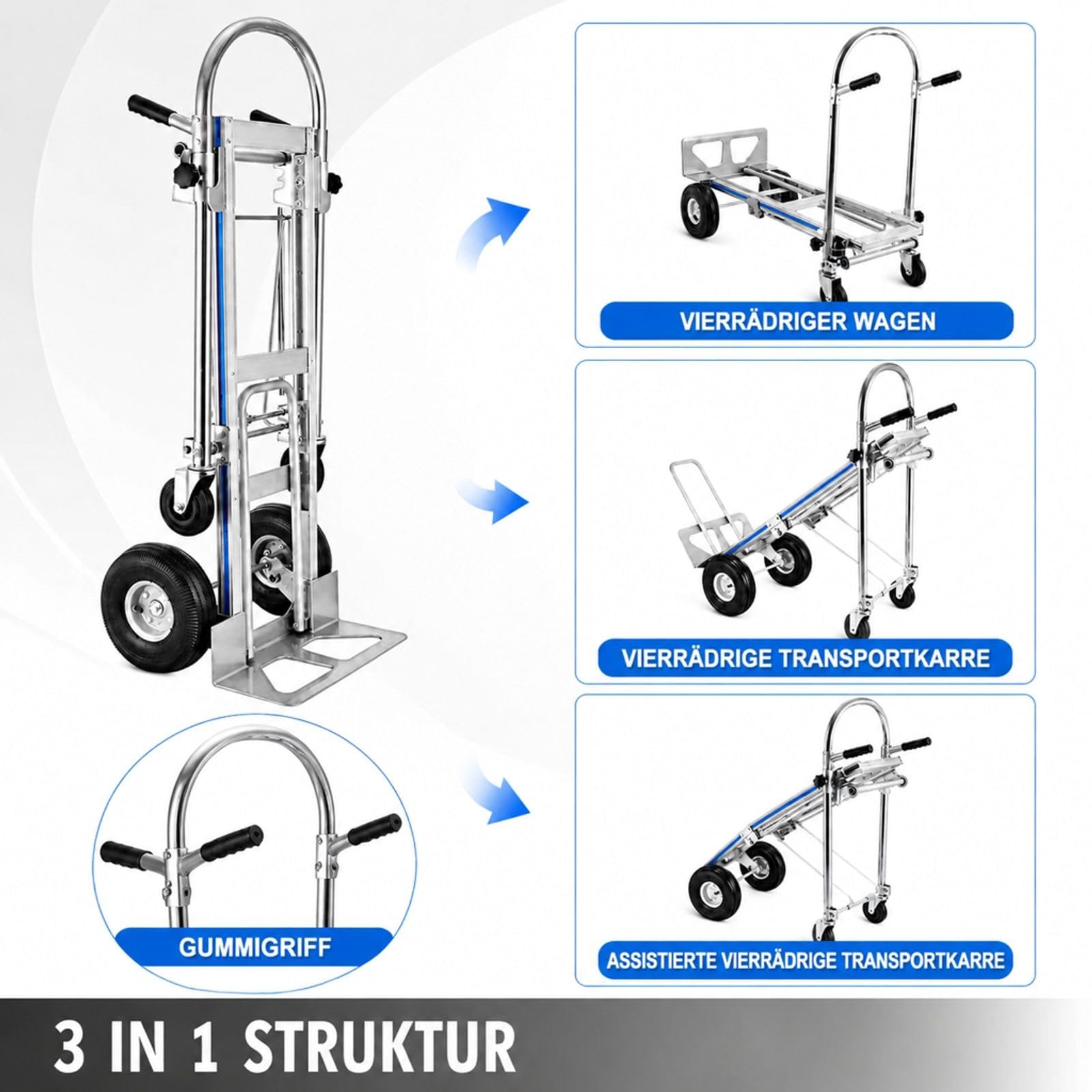 Klappbare Aluminium-Transportkarre mit Treppenrutsche und Kunststoffrädern |