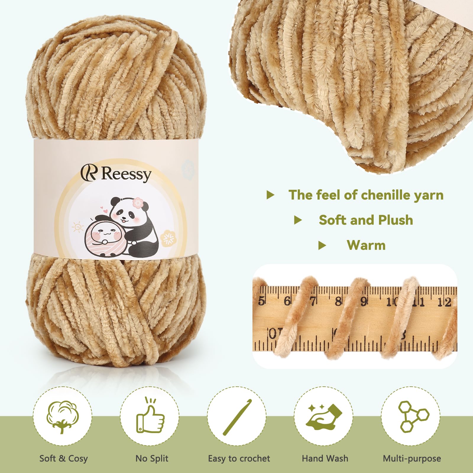 Reessy Chenille Yarn, 4 × 100g Super Soft Thick Wool Set - Image 2