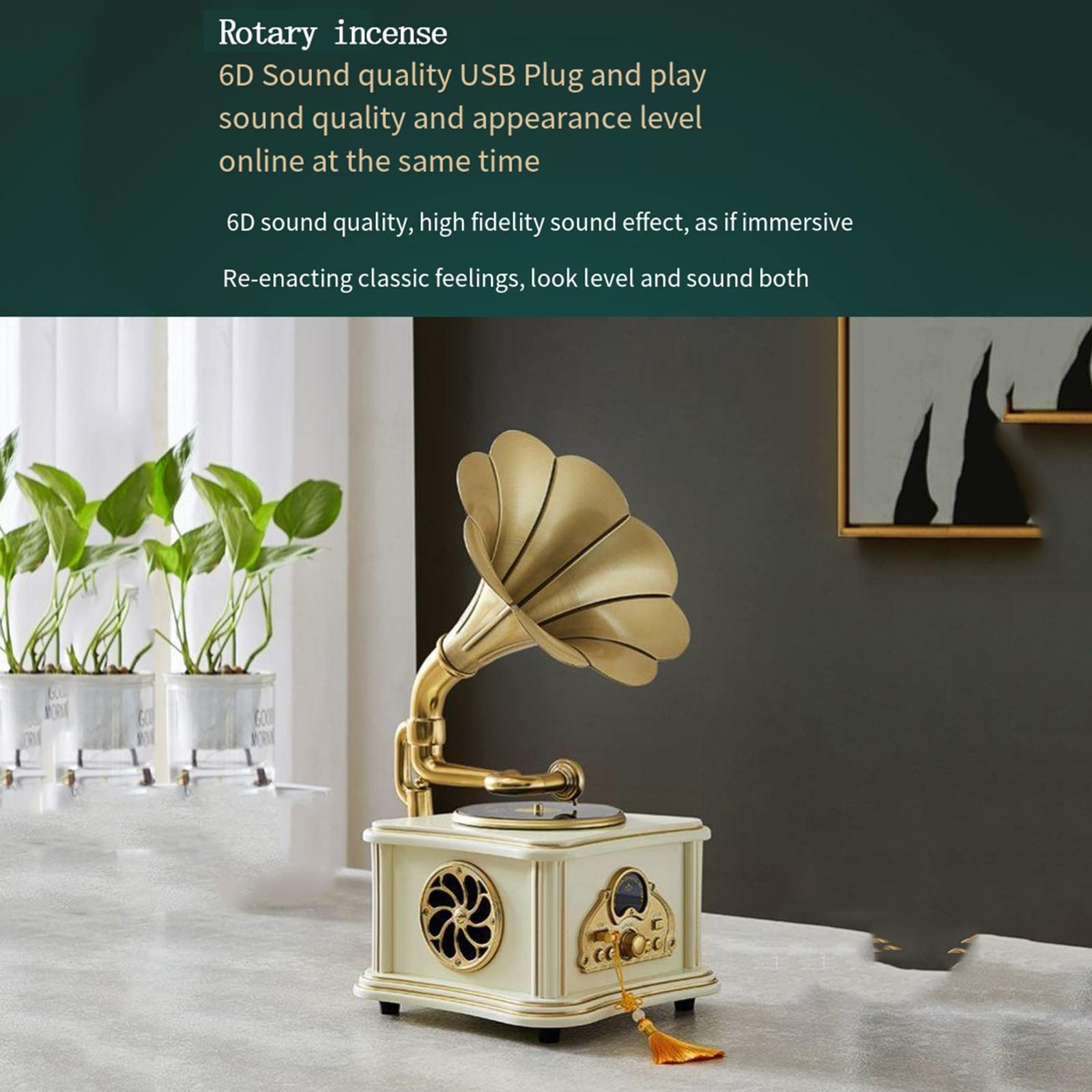 Enceinte Portable Rétro Style Gramophone - Connexion USB Et Slot Carte, Compatible Téléphone, Design Vintage, Son Hifi