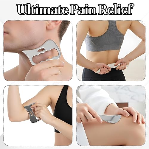 Miniatura 7 de Herramienta de masaje Guasha 3 en 1, herramienta de raspado de acero inoxidable de grado para mejorar tejidos blandos fisioterapia, utilizada para