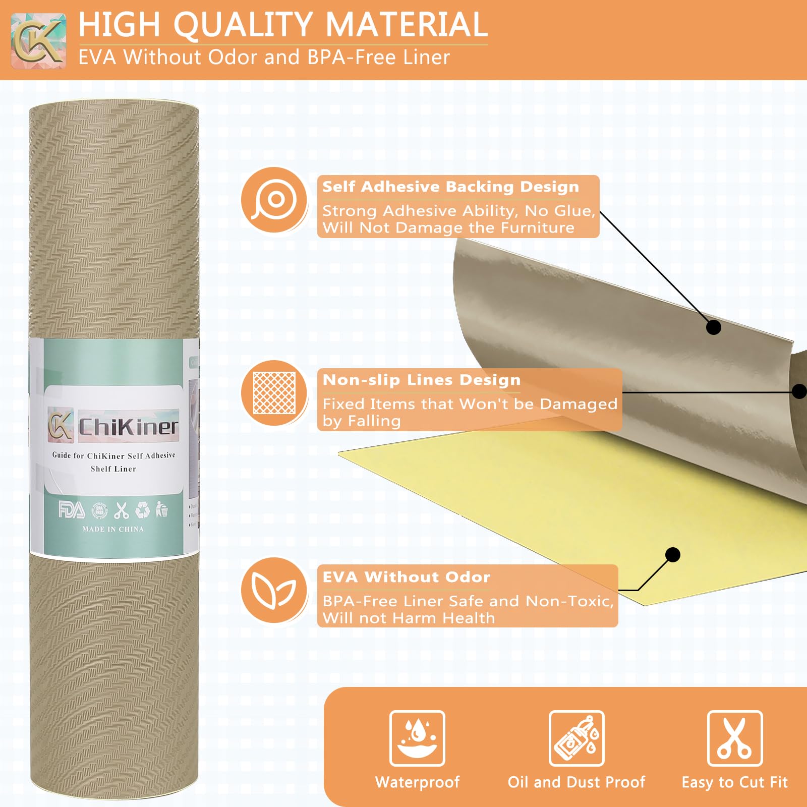 Forro autoadhesivo para estantes, forro de cocina, papel con respaldo impermeable, fácil de despegar y pegar, sin residuos, para decorar la superficie de tu escritorio, encimeras de cocina (caqui