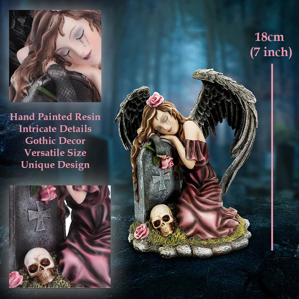 Nemesis Now Lost Love – Angelo in lutto in stile gotico, statuetta in resina con ali piumate nere, decorazione fantasy e gotica