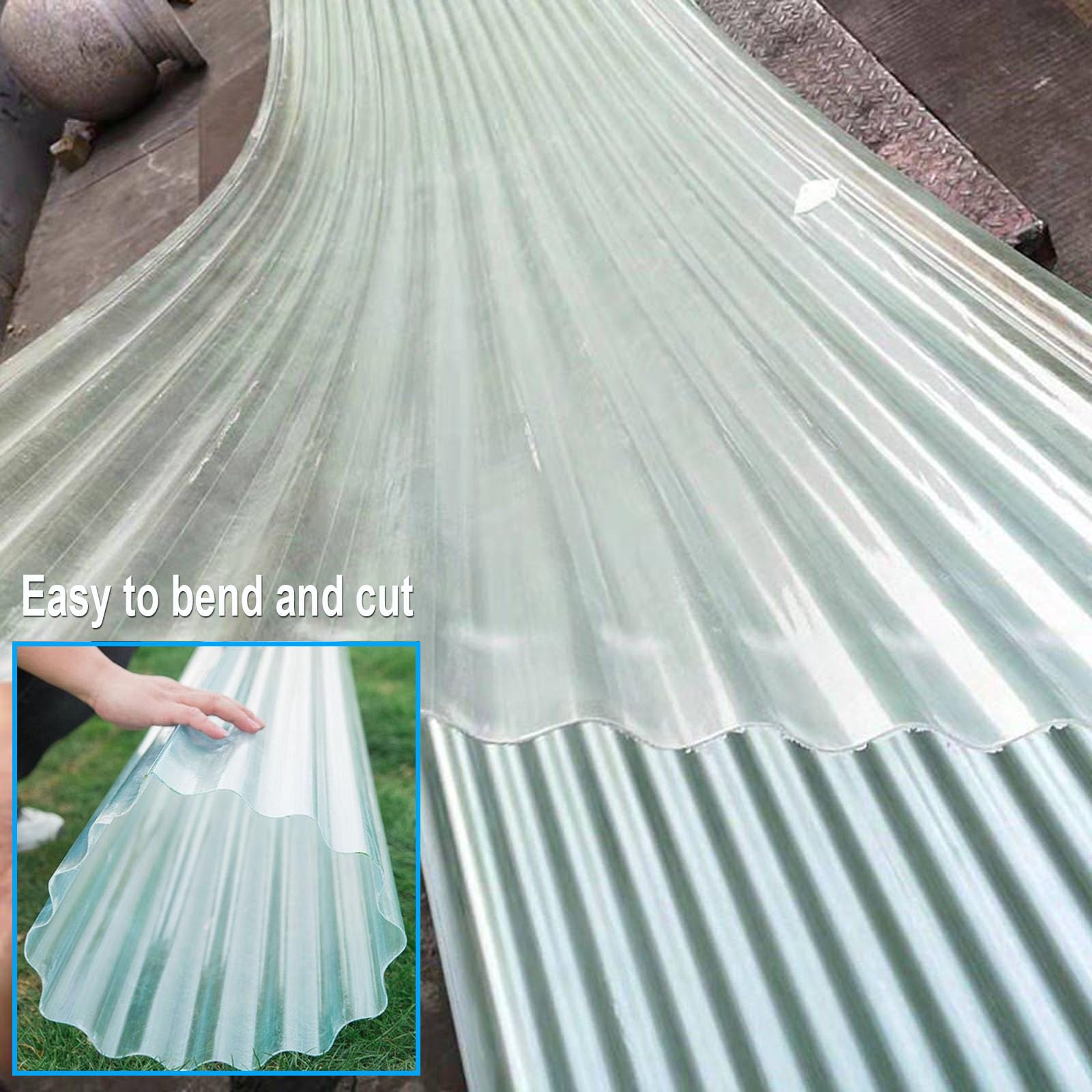 1.5mm Hojas De Techo Corrugado,2/4/5/8/10/13/15/20pcs Panel Para Tejado Transparente,Placa De Iluminación Natural De Fibra De Vidrio,Chapa Ondulada Para Invernaderos (0.9×1.1m,4pcs)