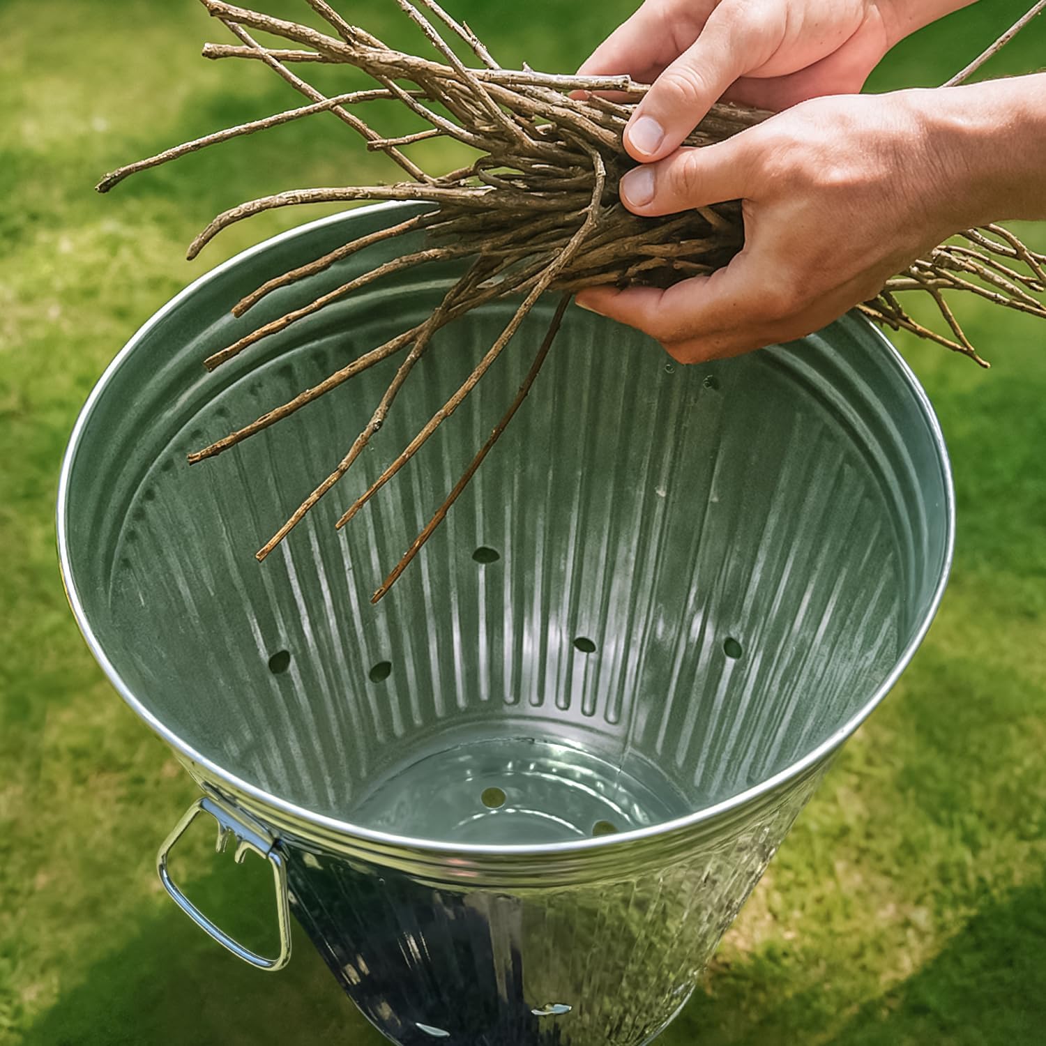 Plexon Incinerator Burn Barrel for Outside for Burning Trash Leaf - Metal Burn Can Cage Bin Container - Fire Can Paper Burner Outdoor, Chimney Lid and Ventilation Holes, Galvanized Steel, 20 Gallon