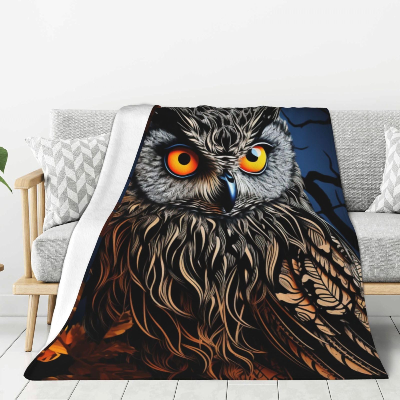 Black Owl Throw Blanket Plush Flannel Fleece Blanket, Soft Lightweight Cozy Blankets 40"X30" for Bed Couch Sofa Travel