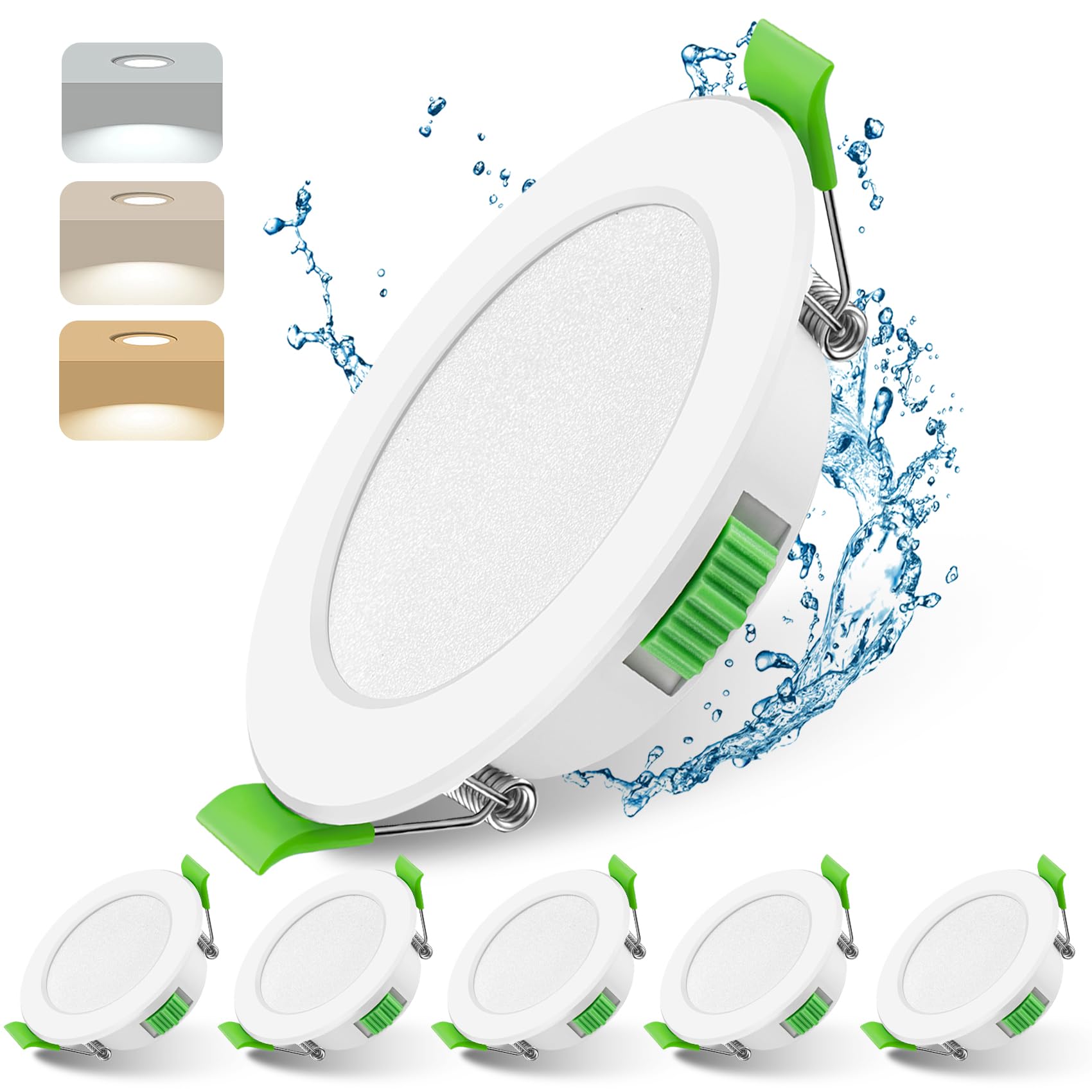 6PCS Luces LED Empotrables Techo Regulables 3CCT 7W 88mm (Corte 70-75mm), IP44 Focos Baño, Blanco Cálido/Neutro/Frío Ajustable, AC220-240V, Redondo Blanco