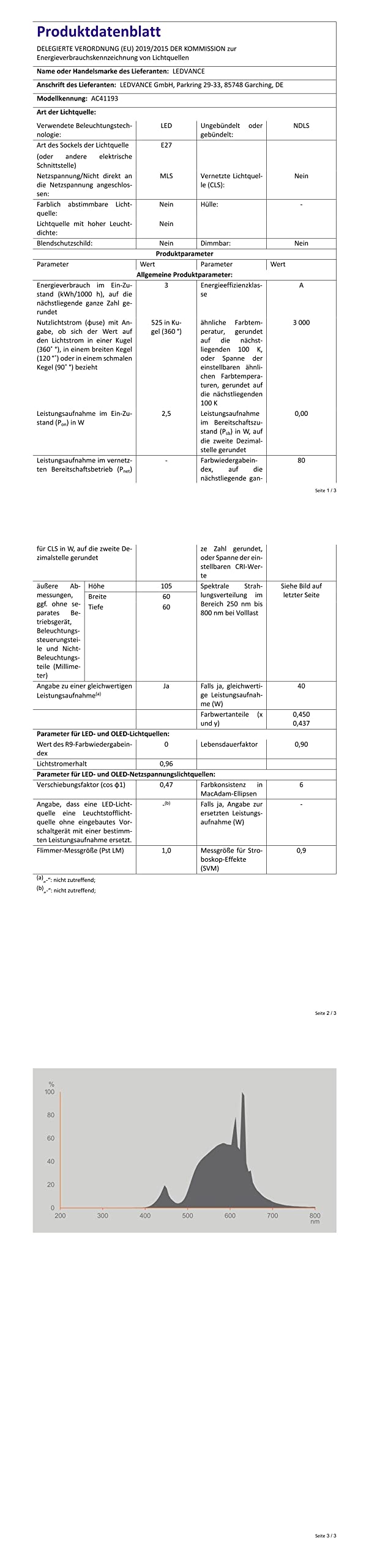 OSRAM Lámpara LED de ahorro de energía, bombilla de filamento de vidrio, E27, blanco cálido (3000K), 2,5 vatios, sustituye a la bombilla de 40W, altamente eficiente y de ahorro de energía,paquete de 6