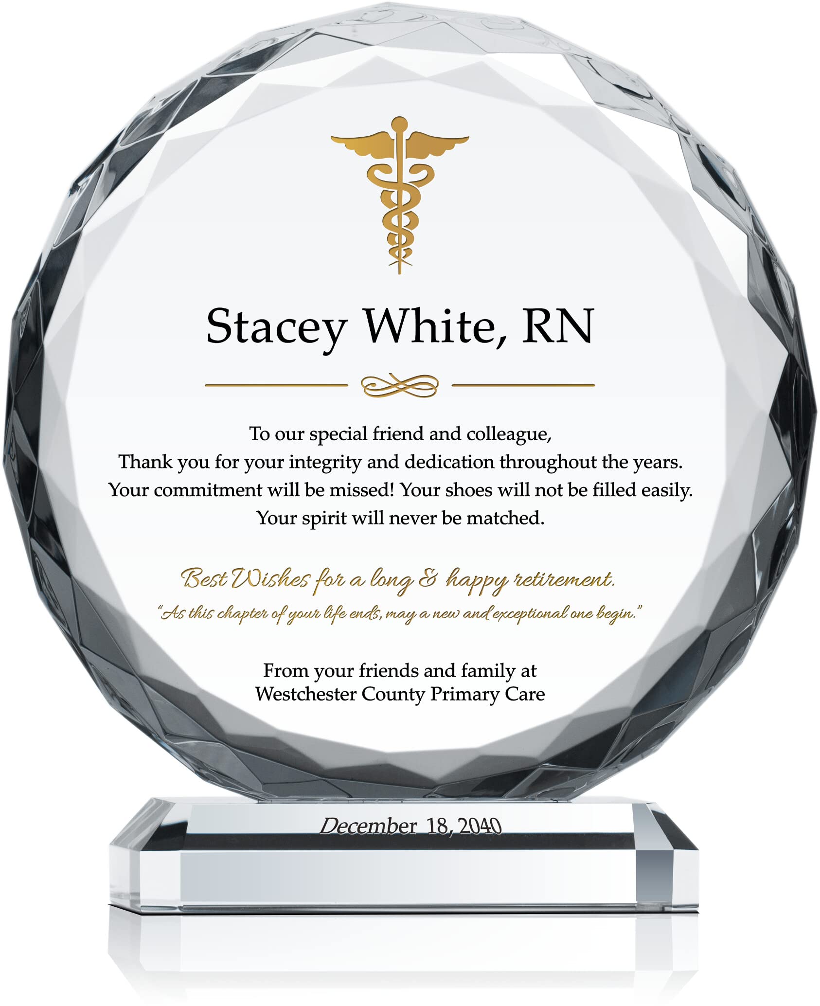 Personalized Crystal Nurse Retirement Gift Plaque, Customized with Retiring Nurse Name, Best Wishes and Retirement Date, Unique Nurse Retirement Award