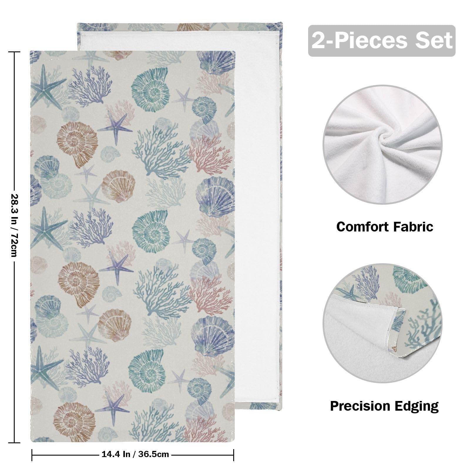 Nautical Coral Fleece Hand Towels - Blue Beach Starfish Bathroom Towel Set, Super Soft & Absorbent