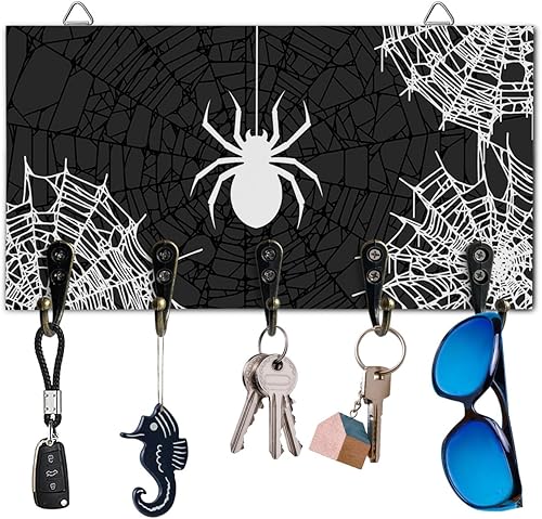 Soporte para llaves para pared, diseño de araña de Halloween, color negro, ganchos para llaves colgantes, correa de perro, gafas de sol, organizador