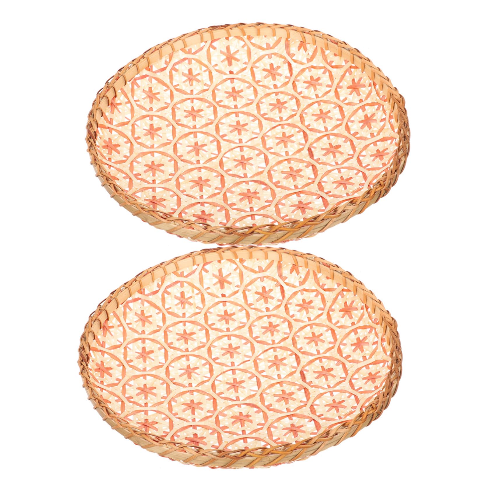 SOLUSTRE Bamboo Basket Tray Round 2pcs Rustic Decor for Dessert Serving or Wall Display