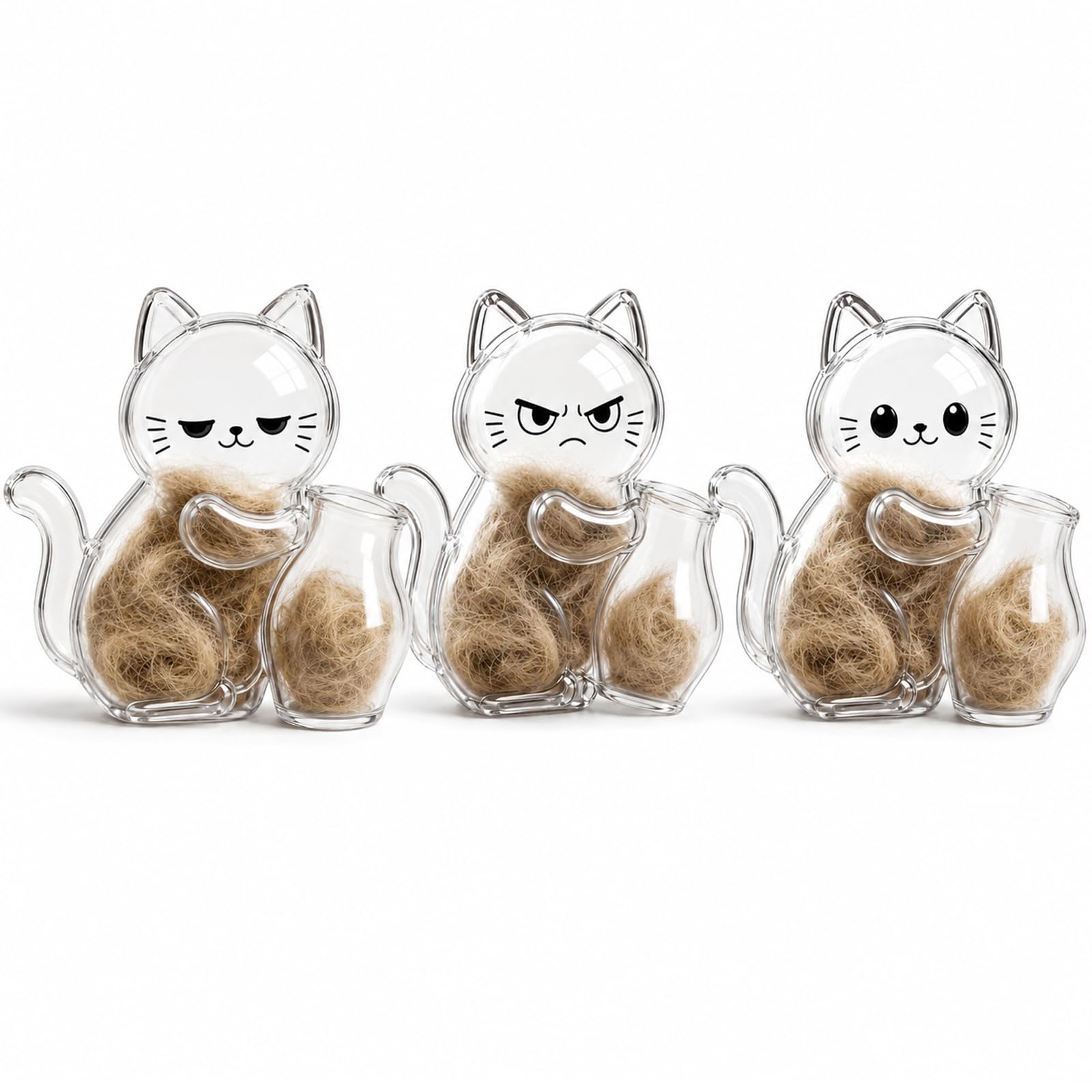 3 Pack Cat Whisker Holder Fridge Magnets, Clear Cat-Shaped Keepsake Collectors for Shed Whiskers and Loose Fur, 3 Different Expressions, Gifts for Cats Lovers, 8 x 8 cm Each