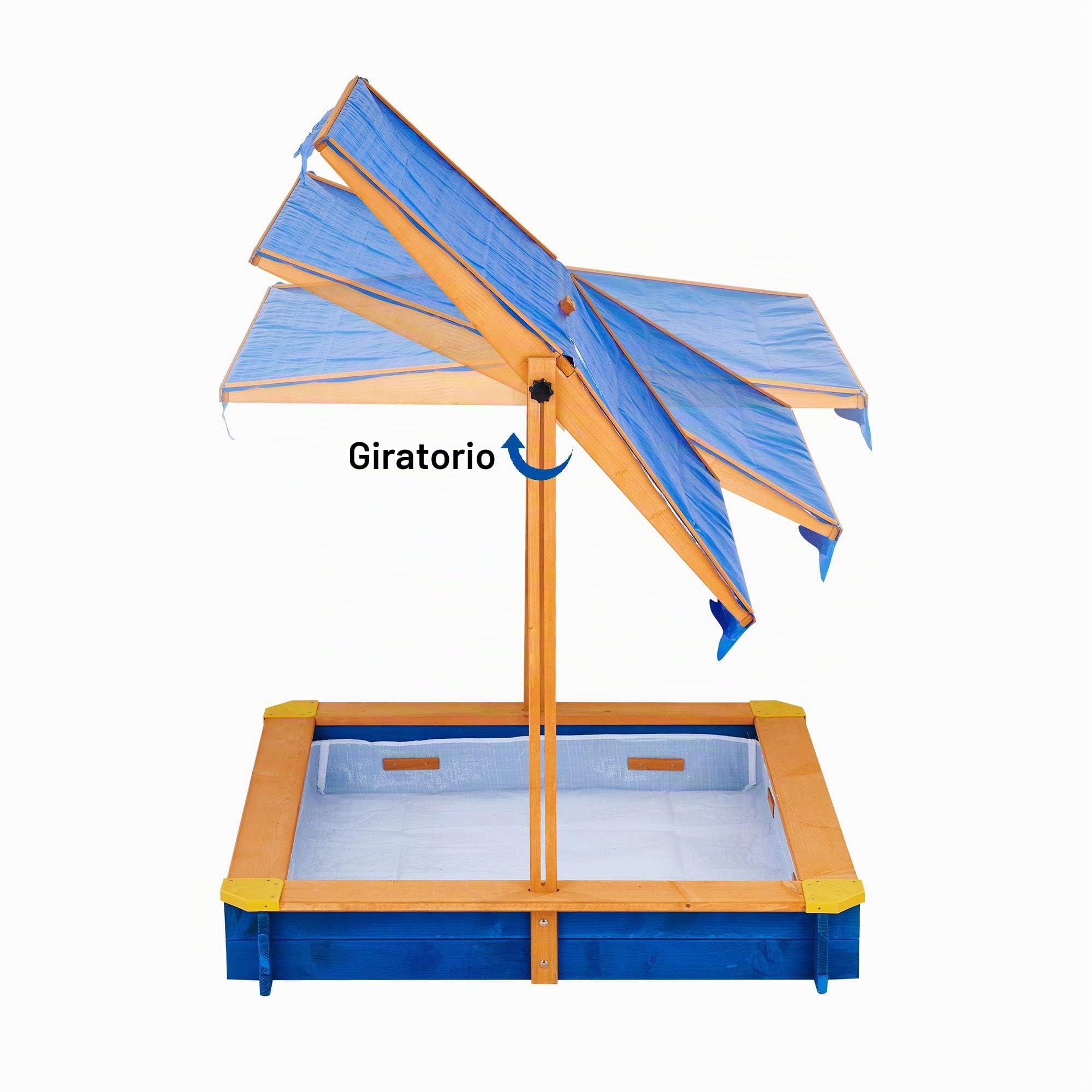 Teamson Kids Arenero Grande de Madera para Exteriores con Tapa, Toldo Giratorio y Altura Ajustable, Juguete de Arena de Jardín con Cubierta para Niños y Niñas