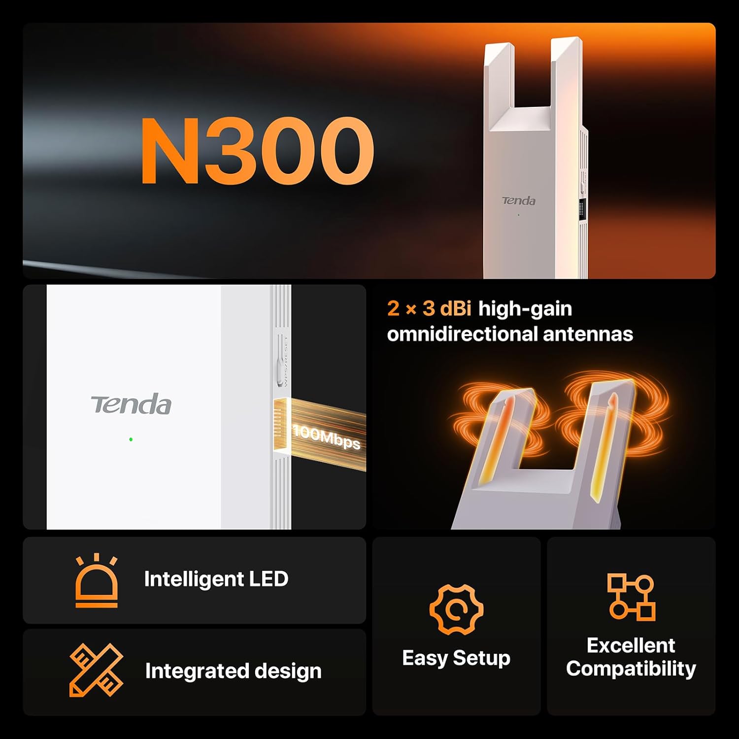 Tenda WiFi Extender N300, WiFi Extender Signal Booster, with Ethernet Port, Up to 800 Sq. Ft.,Single Band WiFi Booster, Repeater Mode&AP Mode,Easy Setup,2.4GHz only(R10-WT) - Image 2