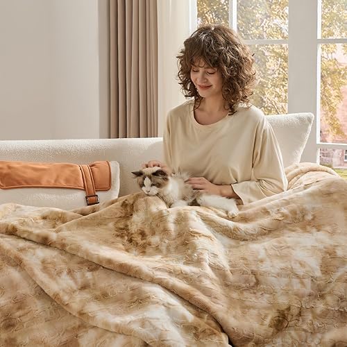 Miniatura 9 de Krifey - Manta de pelo sintético, gran tamaño, supersuave, acogedora, mullida, lujosa, afelpada, decorativa, para mujer, beige marmolizado, 60 x 80