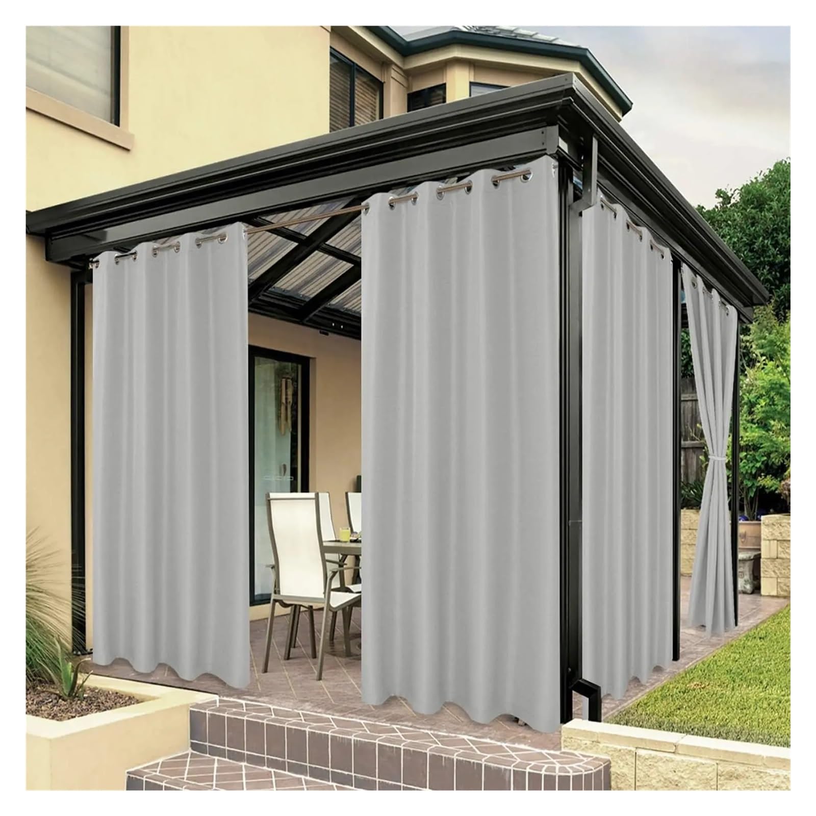 Zymjzbetic Pergola Curtain 1PC Waterproof Outdoor Privacy Grommet Top Curtain For Porch Pergola Cabana Patio Modern Simplicity No Punching Required(Light Grey,GROMMET TOP_W254 X H241)