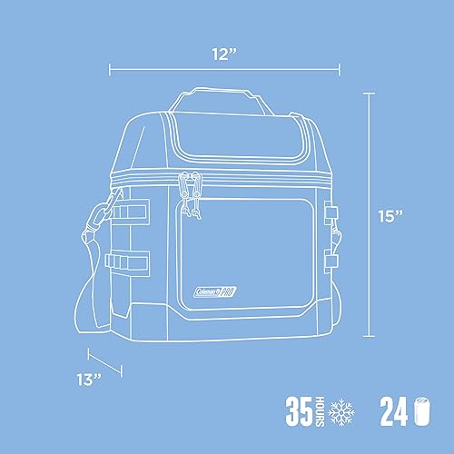 Miniatura 7 de Coleman Pro - Lonchera suave prémium para 24 latas, tapa totalmente aislada y cuerpo que se mantiene frío hasta 35 horas, ideal para camping, portón