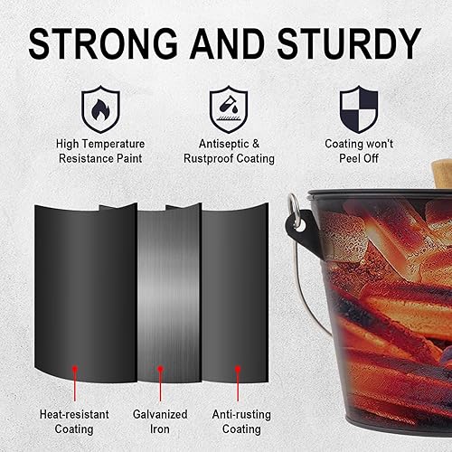 Miniatura 6 de Cubo de cenizas con tapa, pala y escoba de mano, cubo de metal para chimenea de 1.5 galones, base reforzada y lata de cenizas, hoguera, estufa de