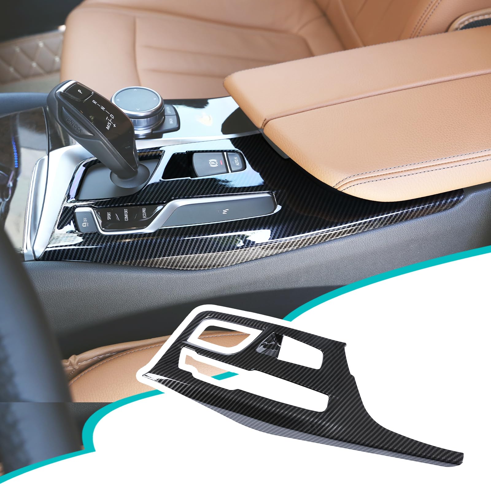 Photo 1 of Hudiriy Car Center Console Gear Shift Panel Cover Trim Compatible with BMW 5 Series G30 2017-2022,Gear Frame Panel Sticker Interior Accessories (ABS?Carbon Fiber Pattern)