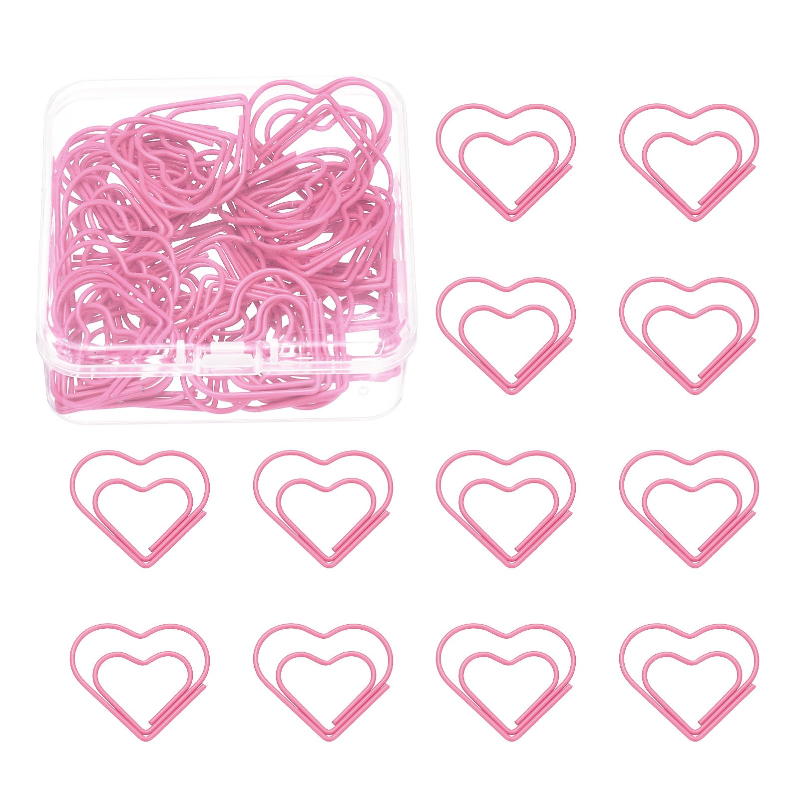 PATIKIL 50 Pcs Heart Shape Paper Clip, Metal Cute Small Paper Clamp Clips for Office Supplies Craft Scrapbook Document Note Sorting, Plastic Coating, Pink