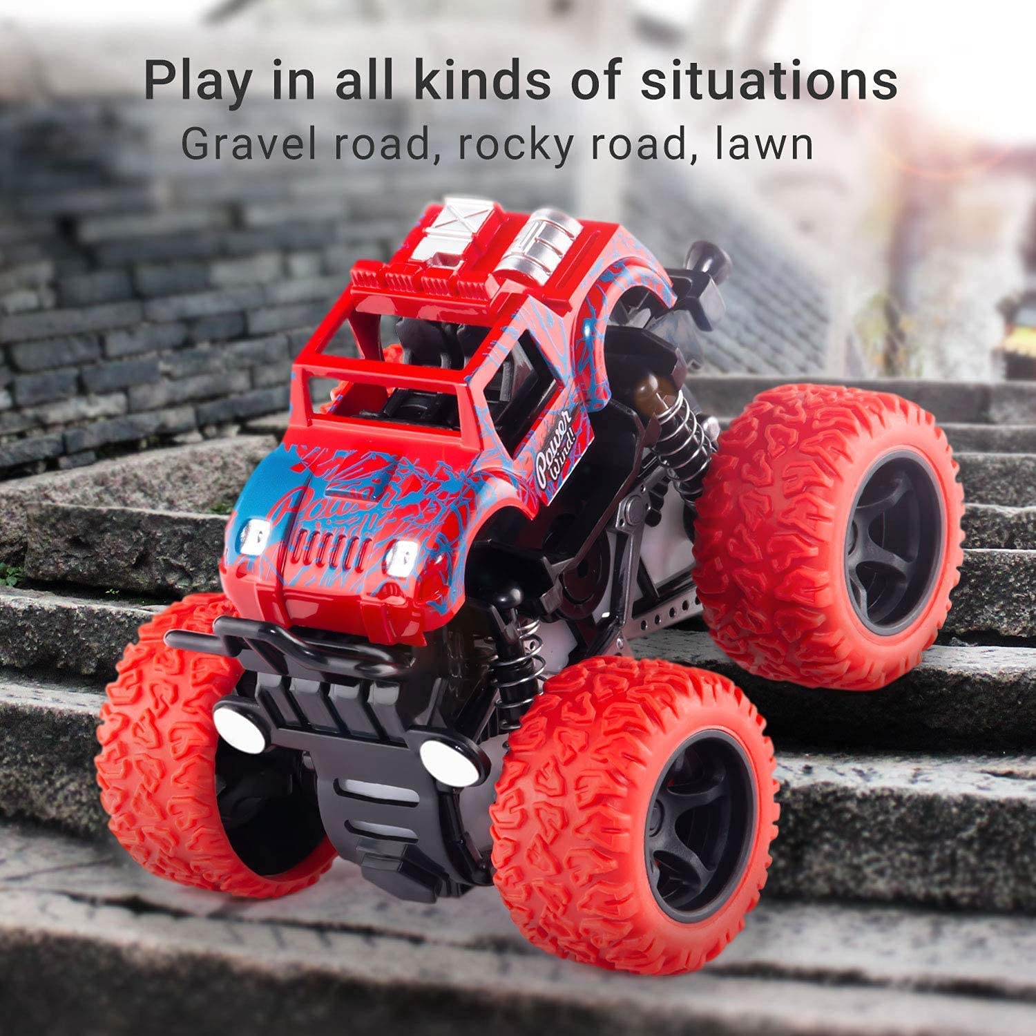 VELOCIOUS 4WD Mini Monster Trucks Friction Powered Cars for Kids Big Rubber Tires Baby Boys Super Cars Blaze Truck Children Gifts Toys (Set of 2pc) 3
