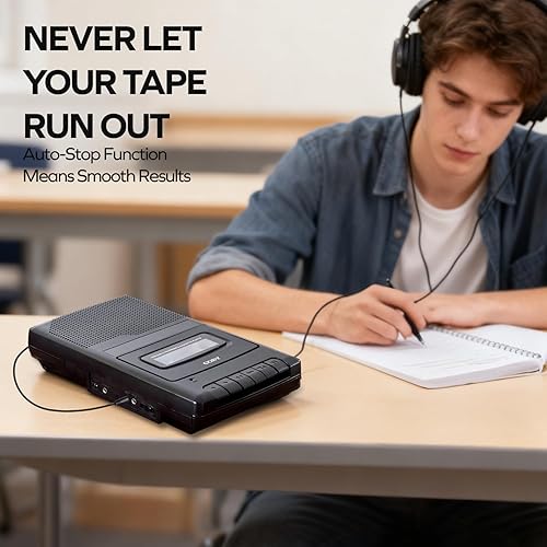 Miniatura 5 de Coby Portable Cassette Player & Recorder with Standing Microphone – Retro Shoebox Tape Recorder with Built-in Speaker, Aux Input, Headphone Jack &